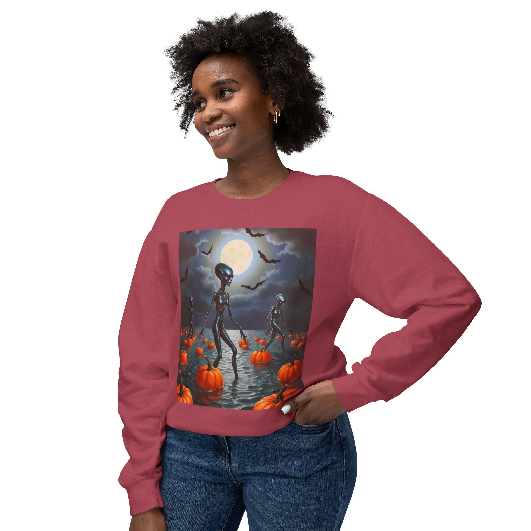 Viringee Wandering Halloween Alien Crewneck Sweatshirt