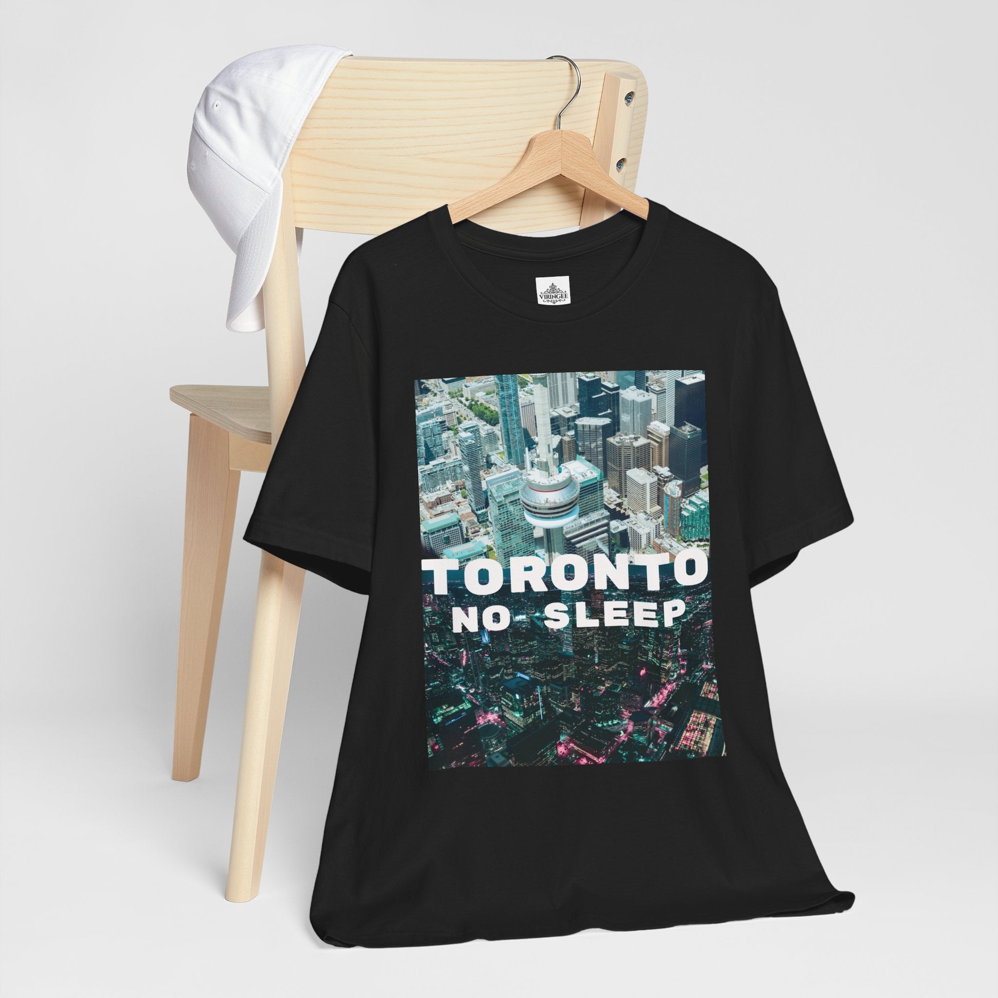Viringee Downtown Toronto No Sleep unisex jersey short sleeve graphic tee, artistic urban streetwear shirt