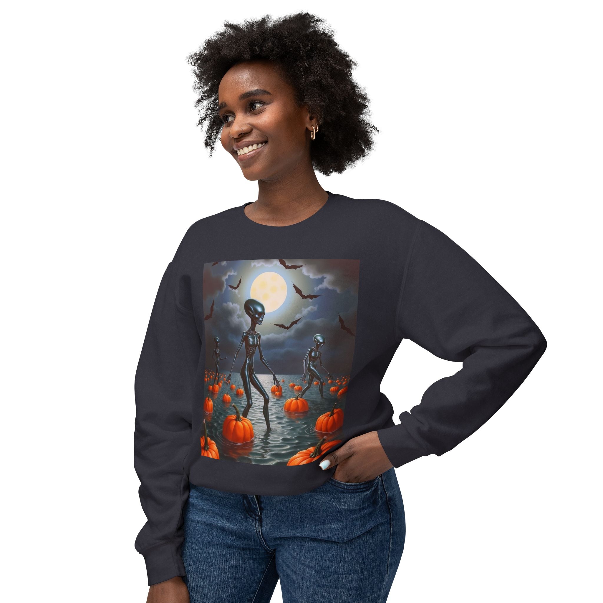 Viringee Wandering Halloween Alien Crewneck Sweatshirt