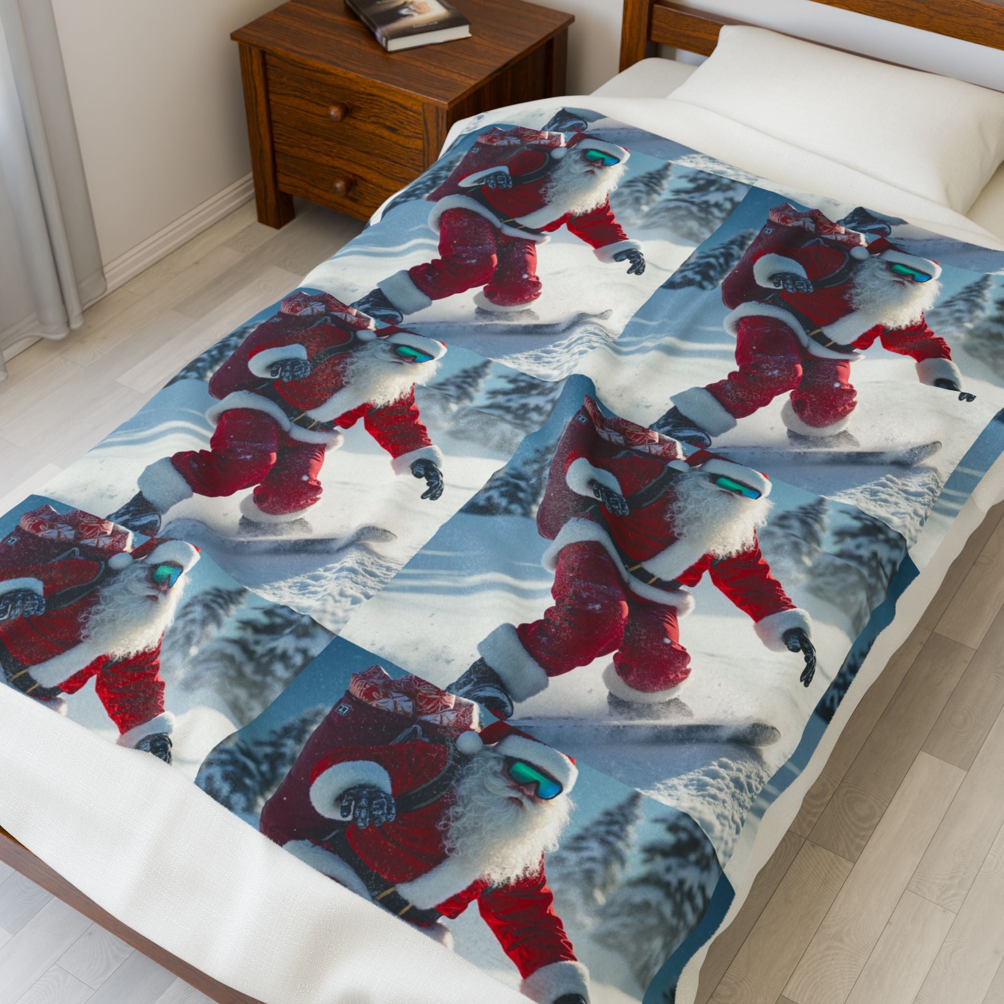 Viringee Santa Claus Snowboard Velveteen Plush Blanket