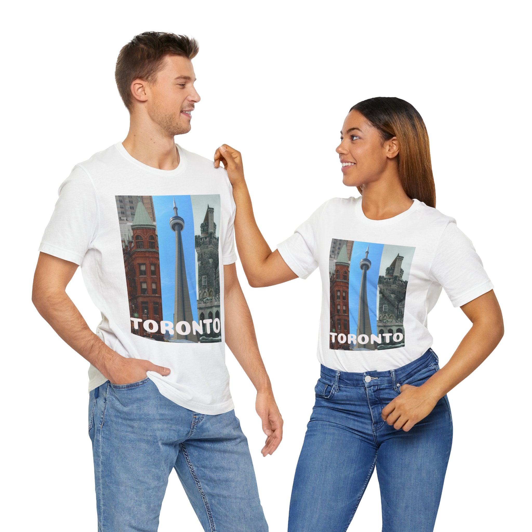Toronto Sightseeing Landmarks Unisex Jersey T-shirt with city skyline design