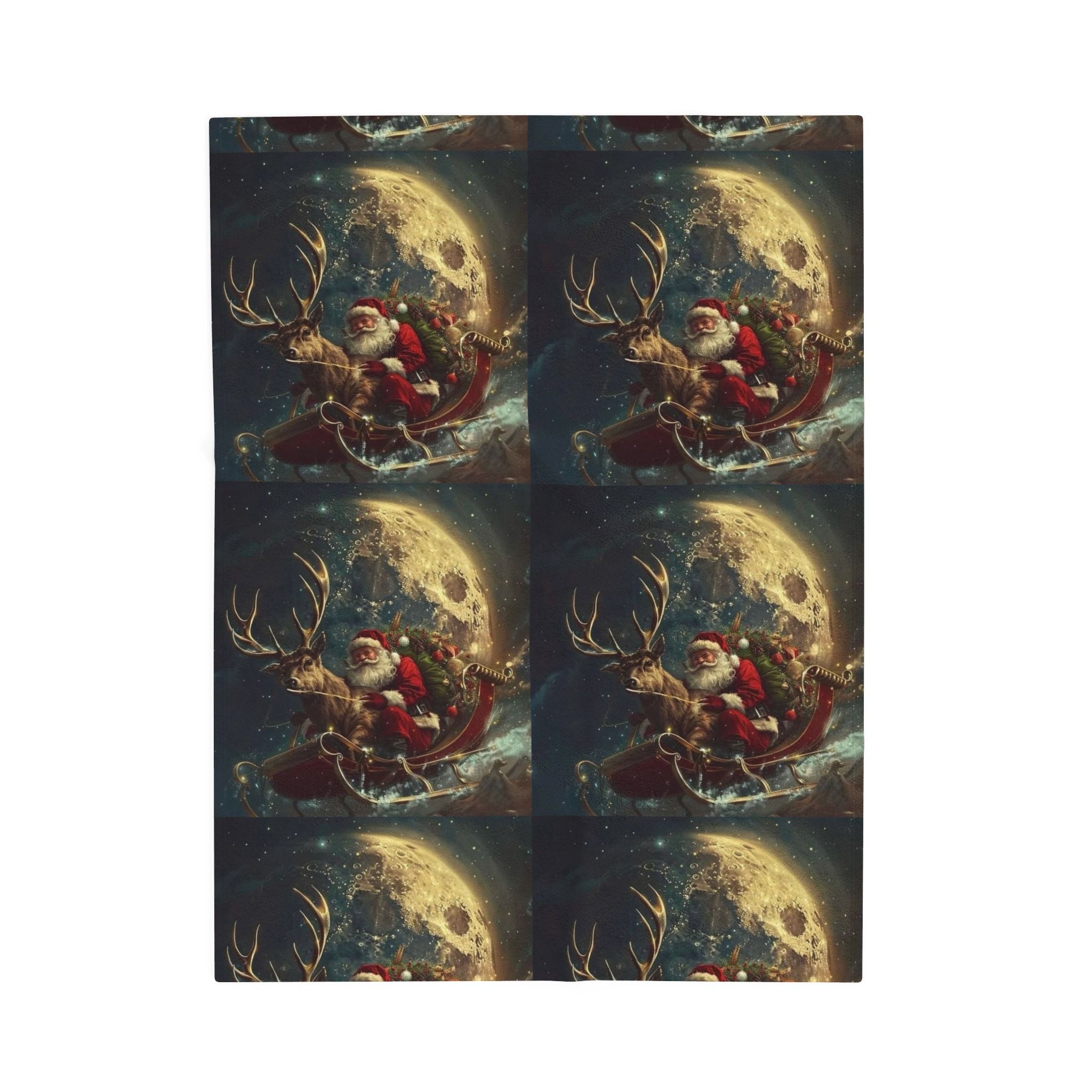 Viringee Christmas Santa and Reindeer Velveteen Plush Blanket