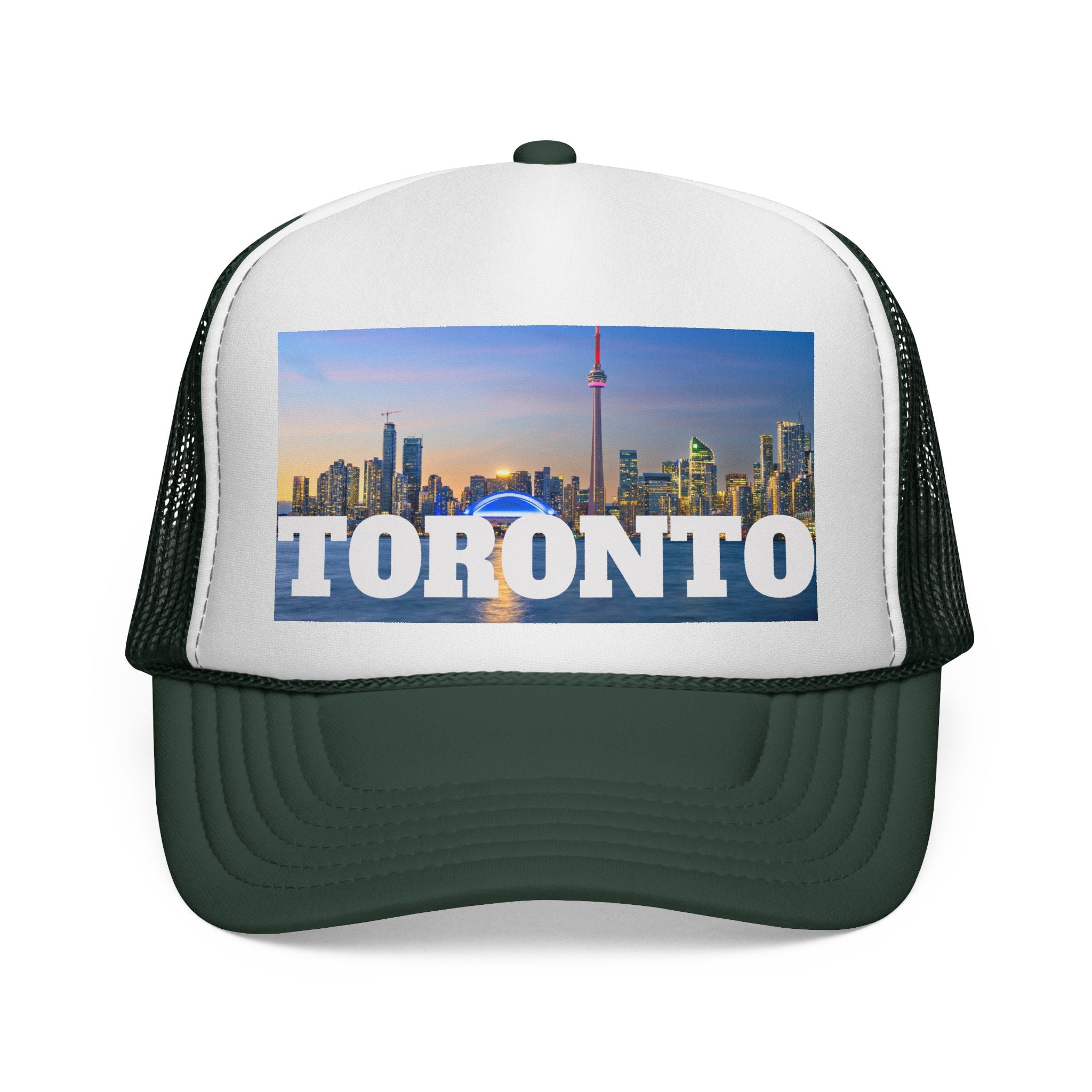 Unisex Toronto trucker cap featuring night city design