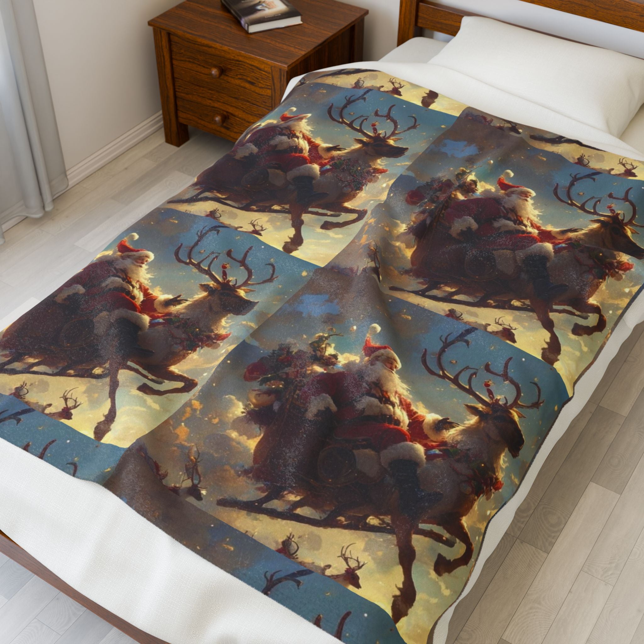 Viringee Christmas Santa Sleigh Velveteen Plush Blanket