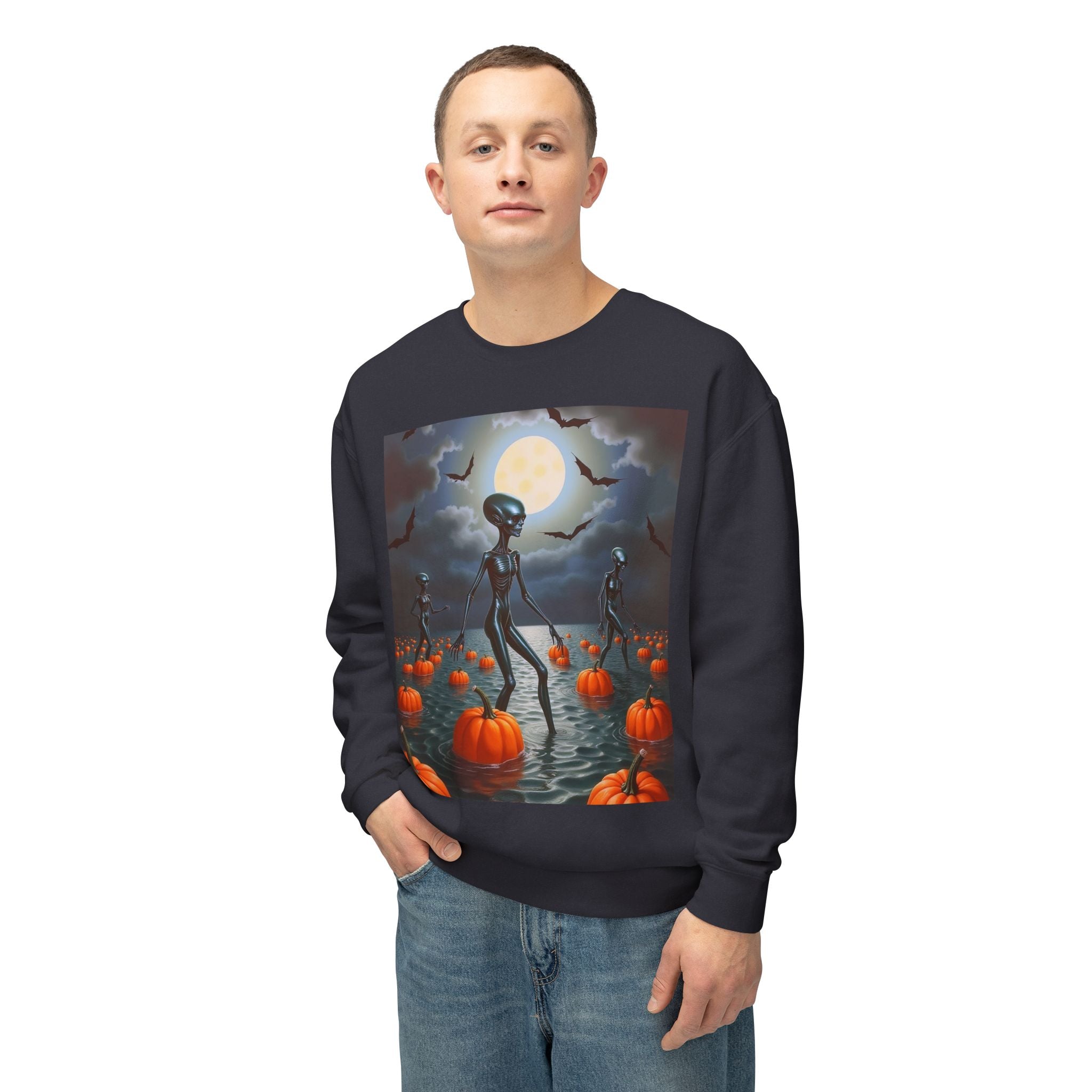 Viringee Wandering Halloween Alien Crewneck Sweatshirt