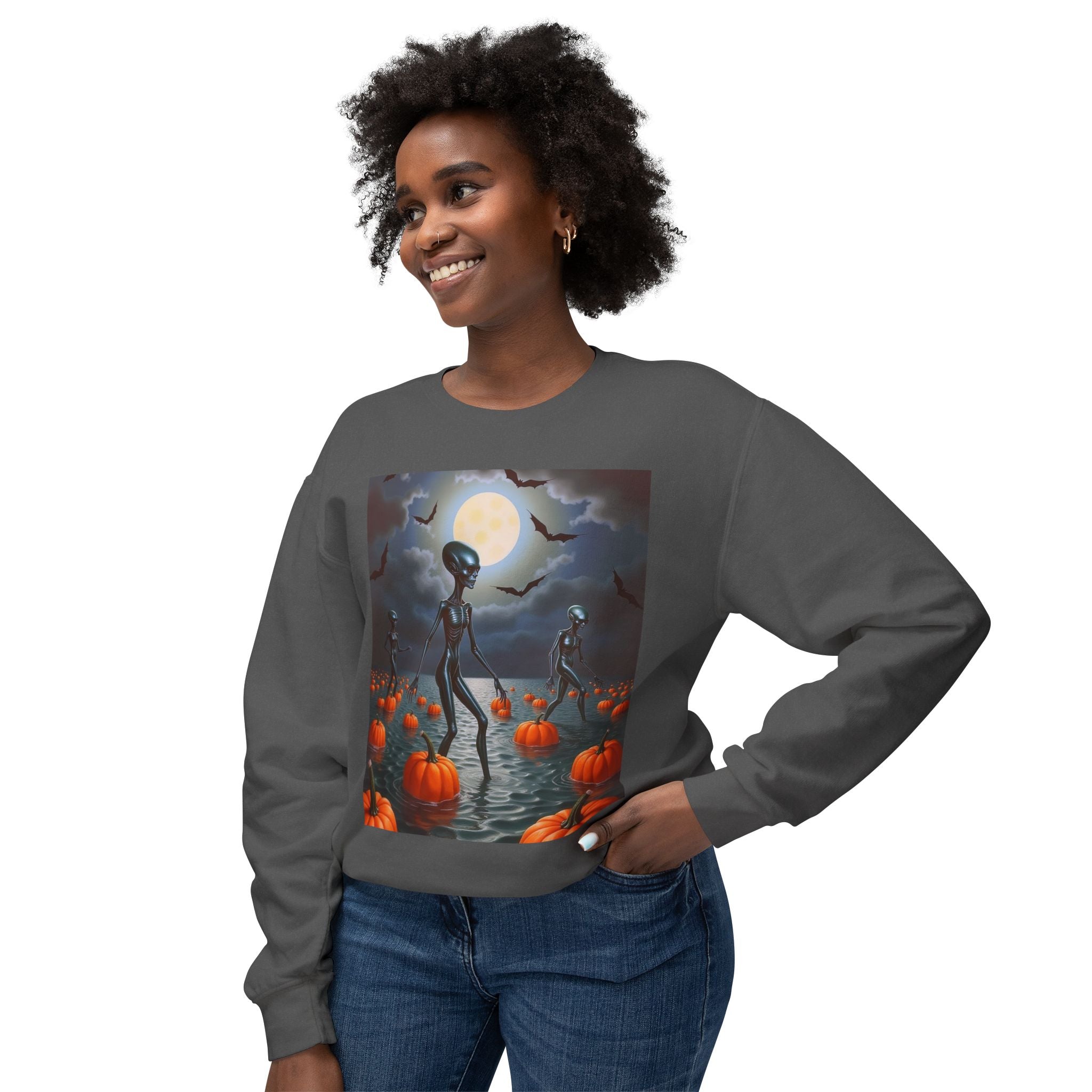 Viringee Wandering Halloween Alien Crewneck Sweatshirt