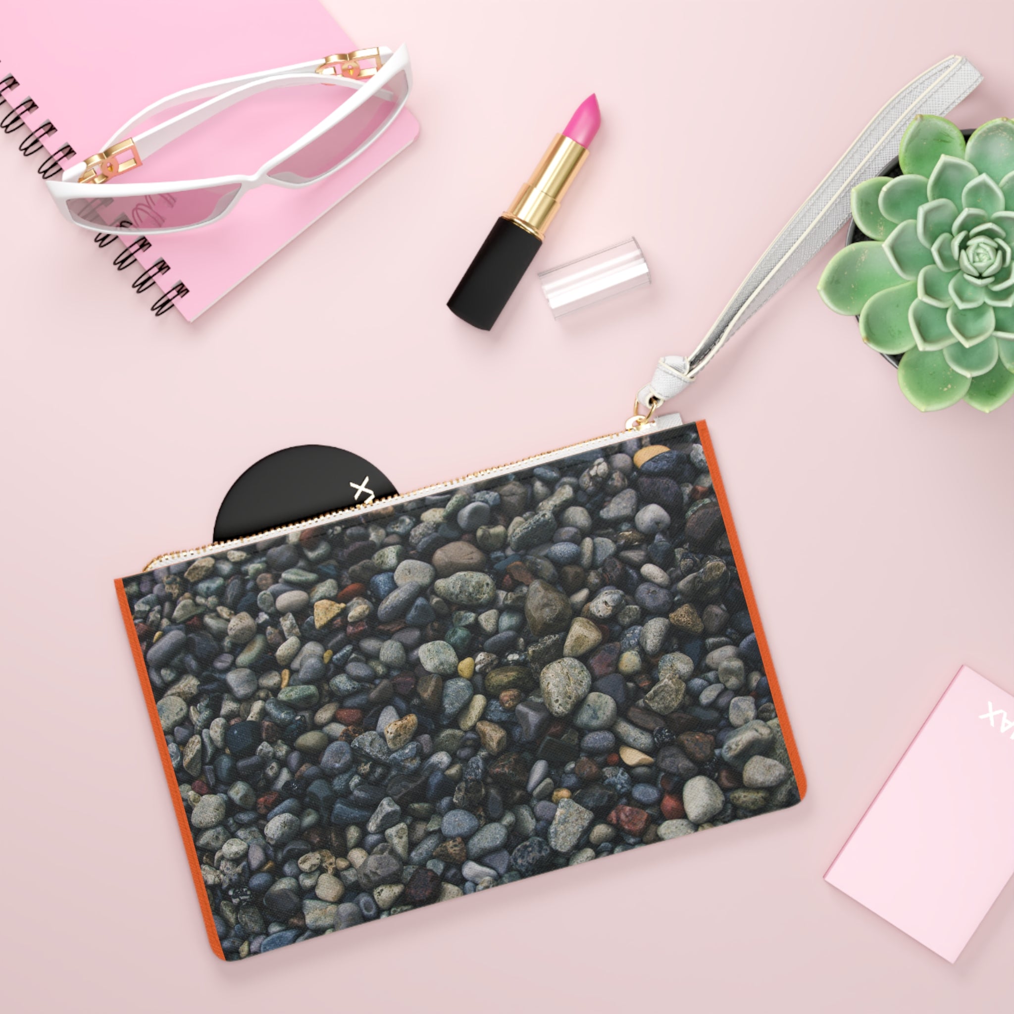 Viringee Natural Red Stone Print Clutch Bag