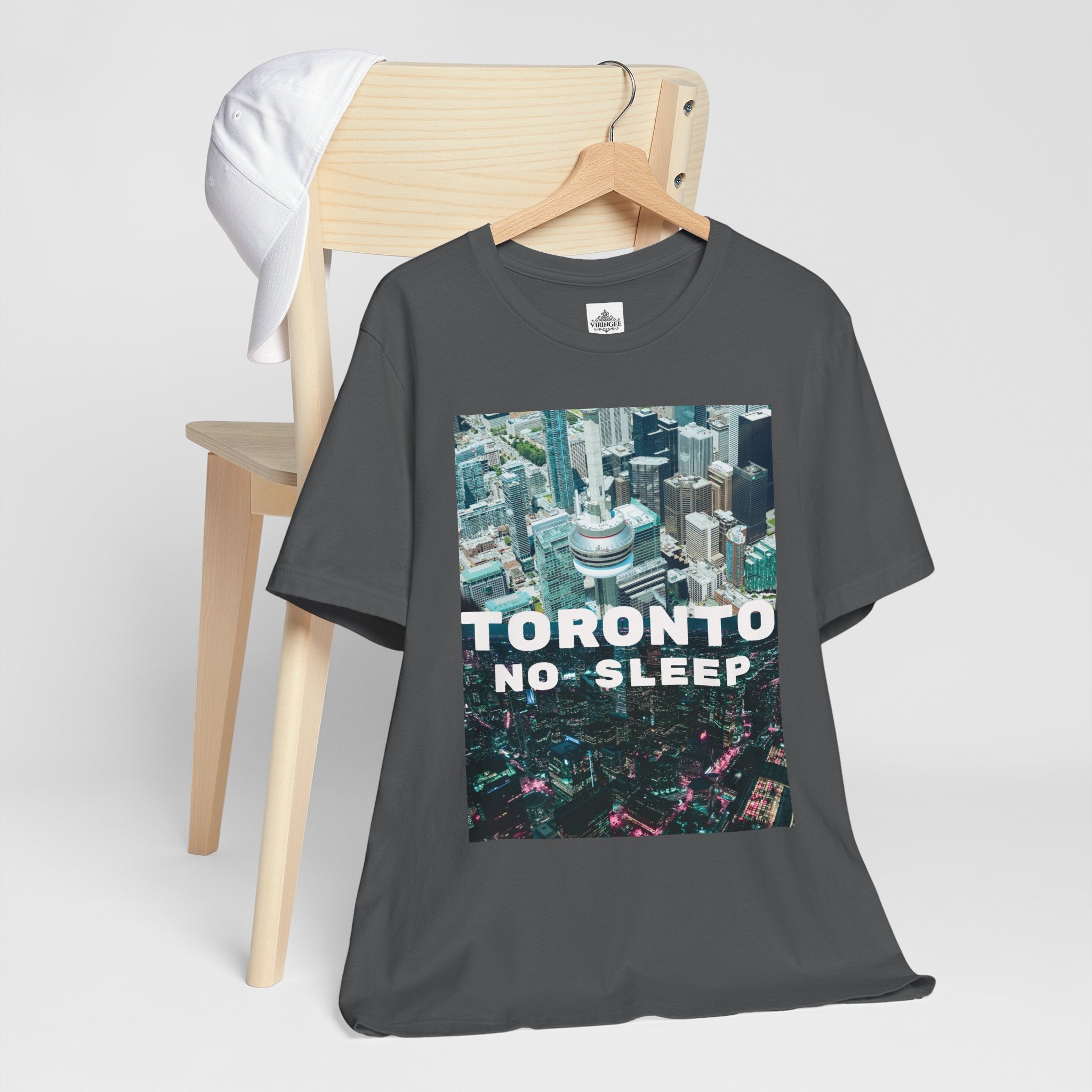Viringee Downtown Toronto No Sleep unisex jersey short sleeve graphic tee, artistic urban streetwear shirt