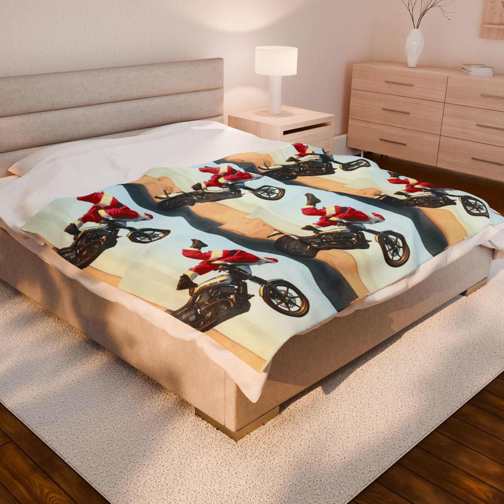 Viringee Santa Claus Motorcycle Velveteen Plush Blanket