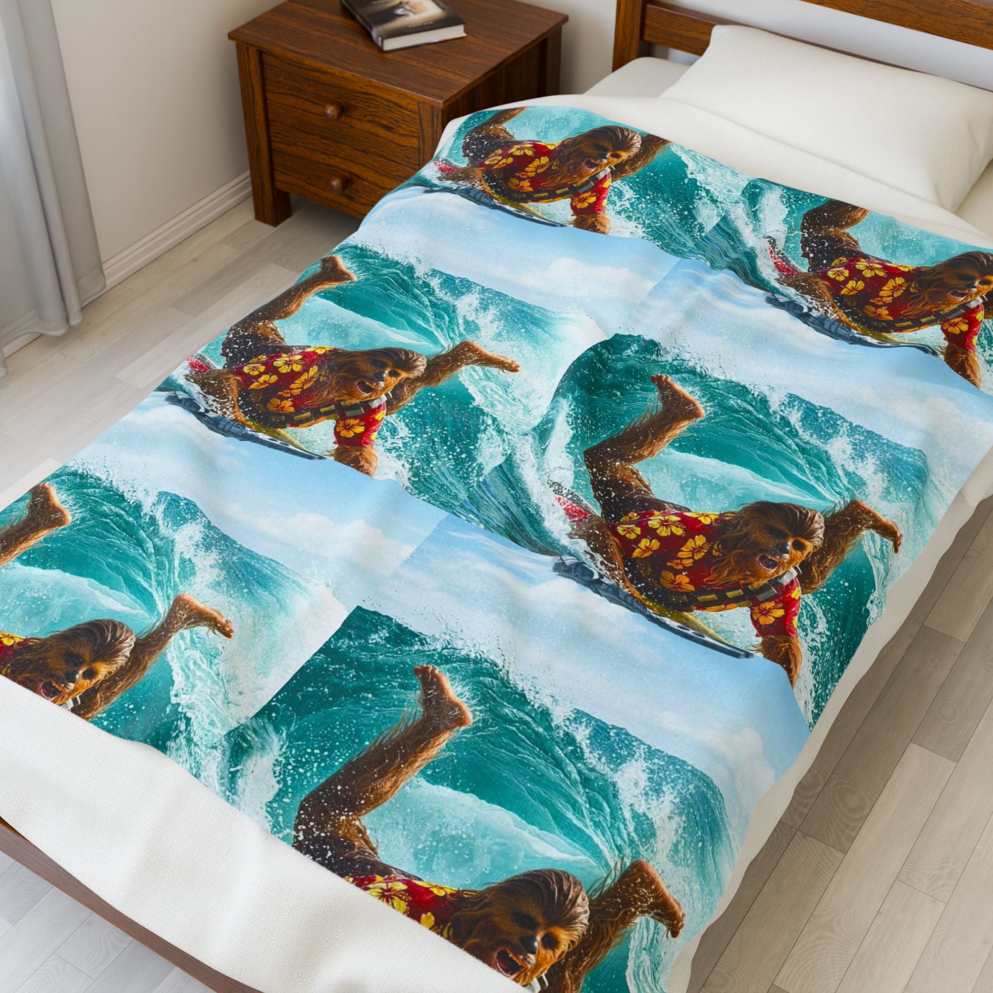 Viringee Surfing Tropical Chewbacca Velveteen Plush Blanket