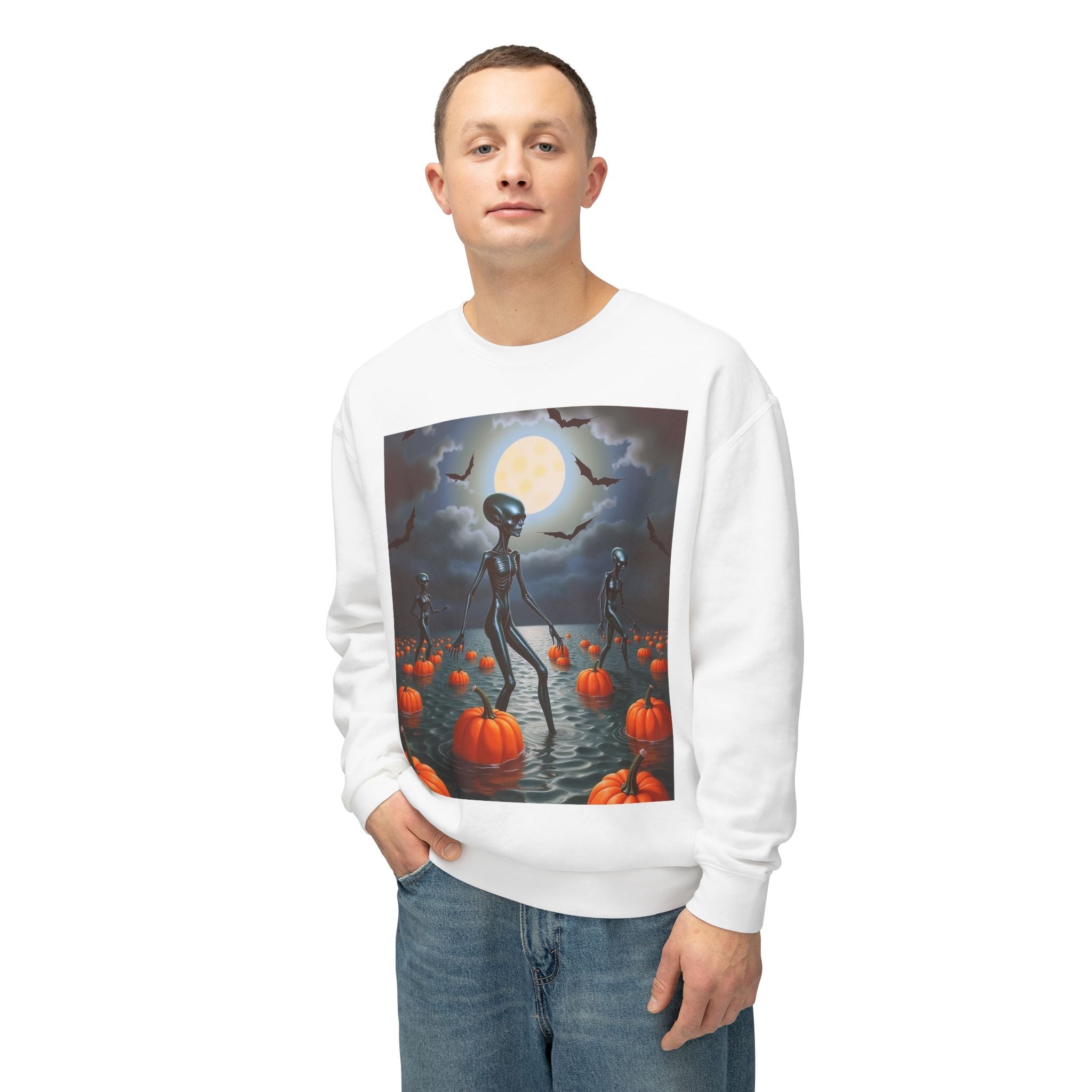 Viringee Wandering Halloween Alien Crewneck Sweatshirt