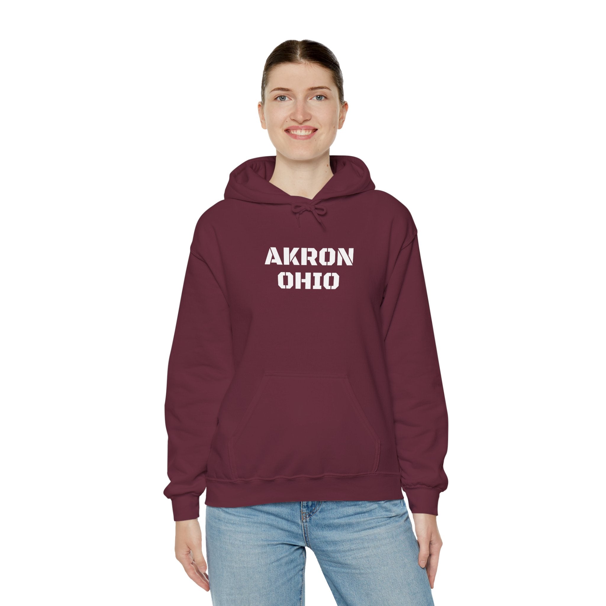 Unisex Akron Ohio hoodie blending warmth, comfort, and modern streetwear style