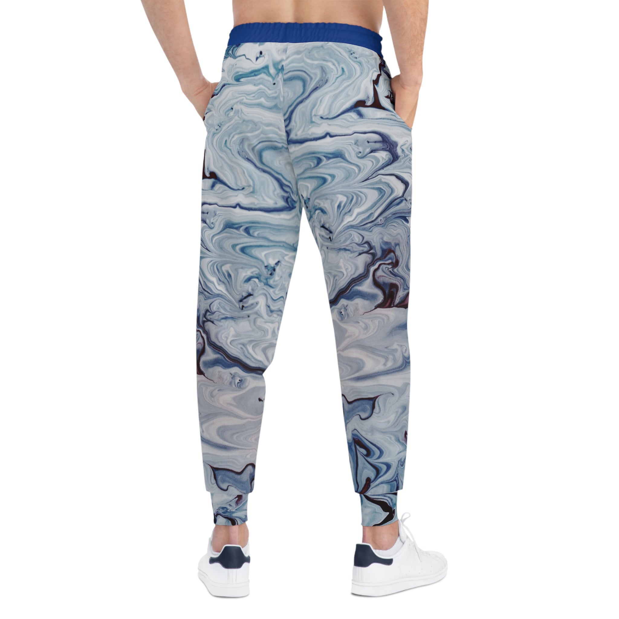 Viringee Blue White Duotone Liquid Pattern Men Athletic Joggers