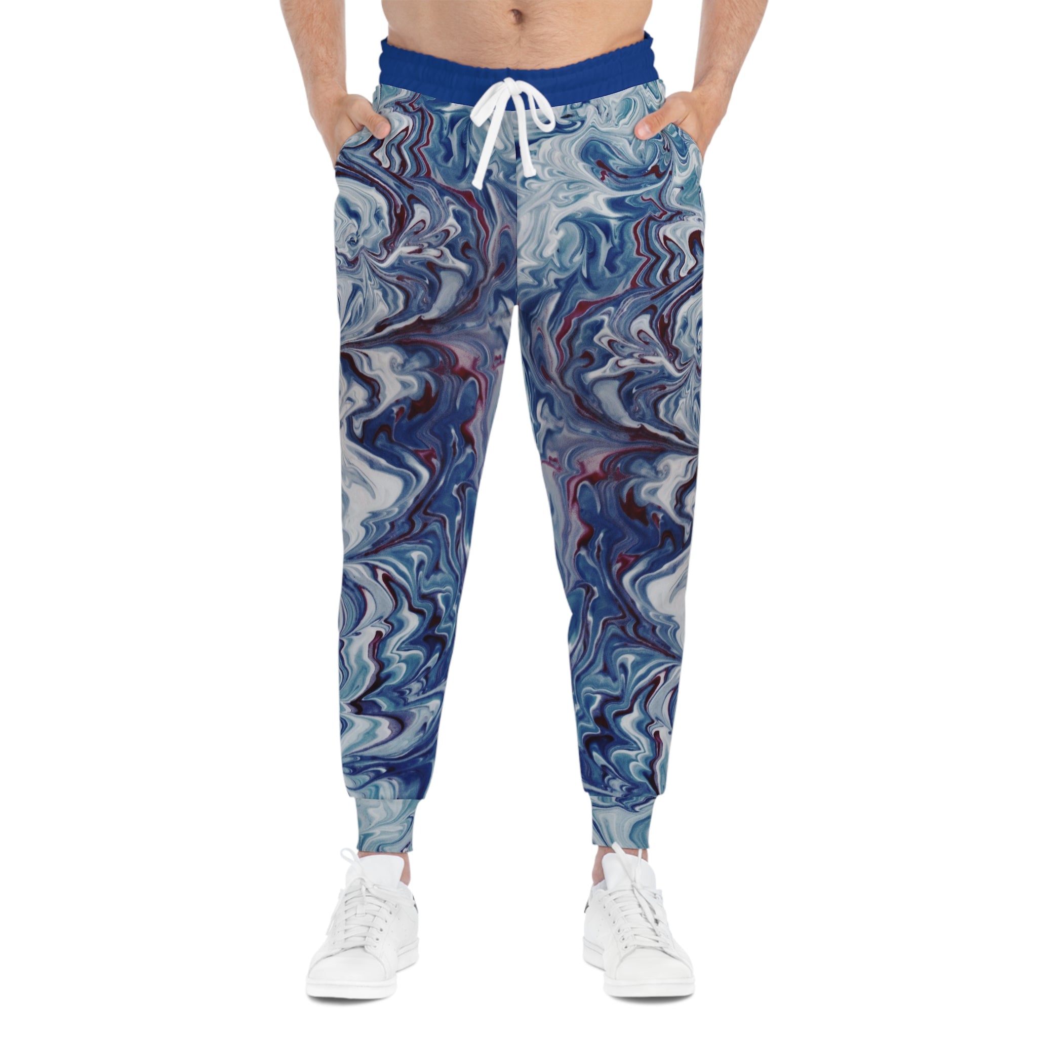 Viringee Blue White Duotone Liquid Pattern Men Athletic Joggers