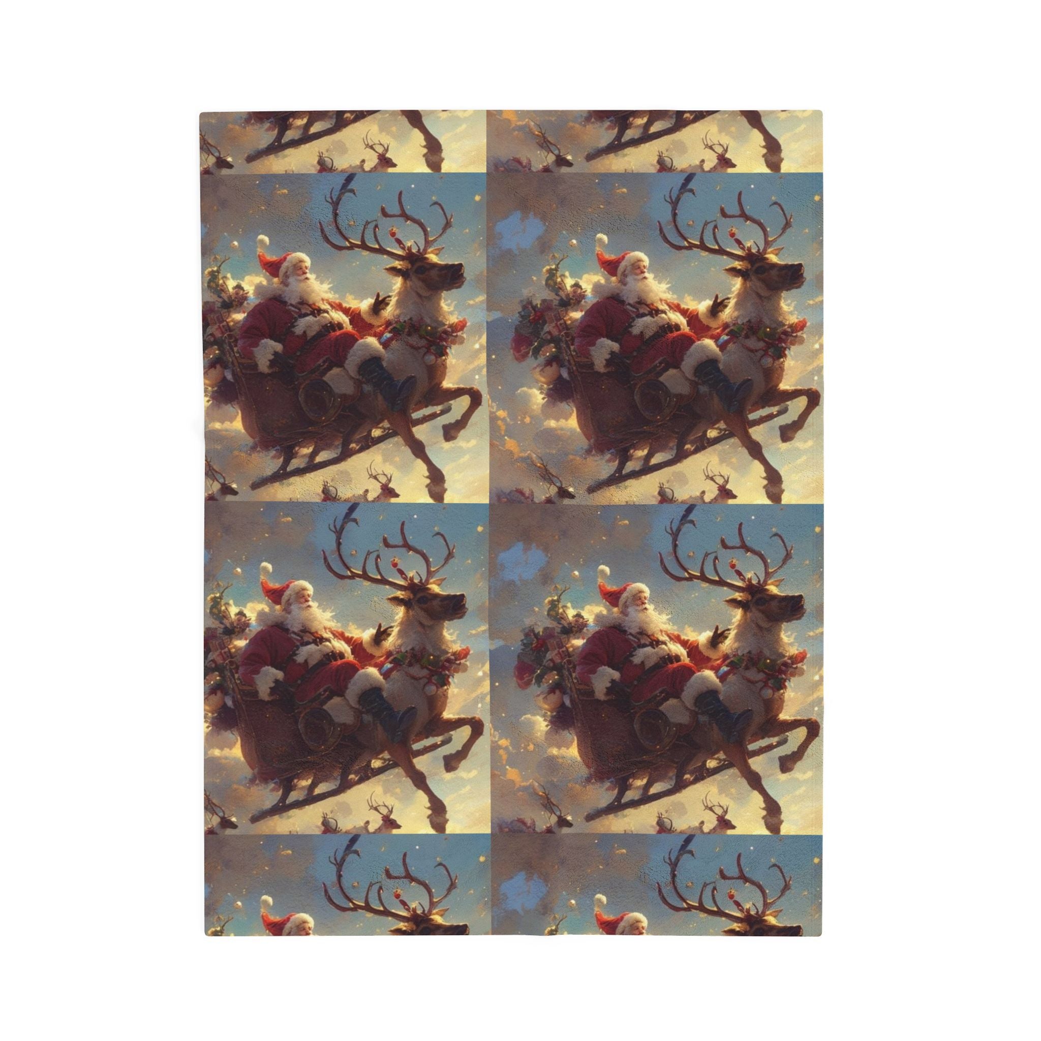 Viringee Christmas Santa Sleigh Velveteen Plush Blanket