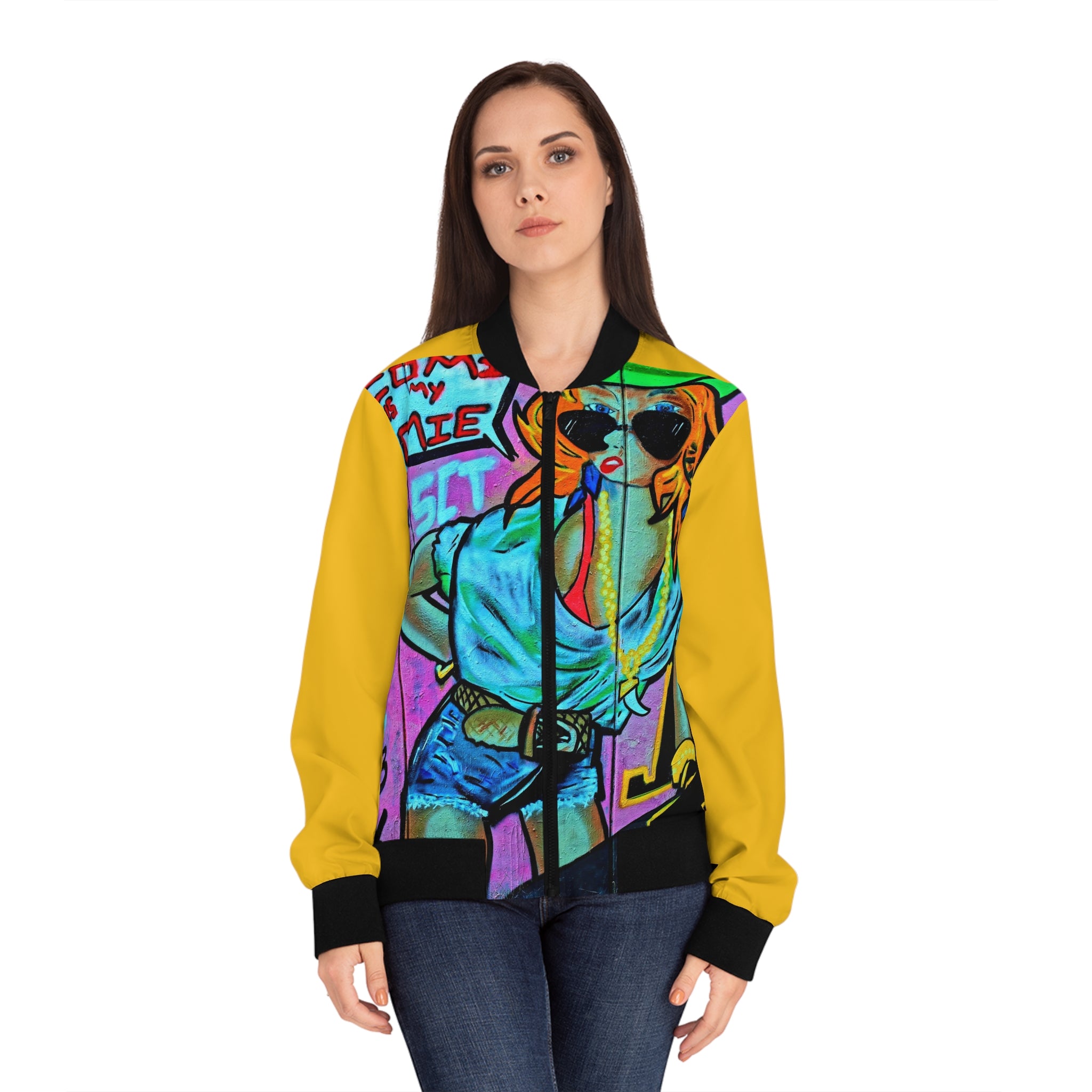 Viringee women’s wall art bomber jacket with artistic print