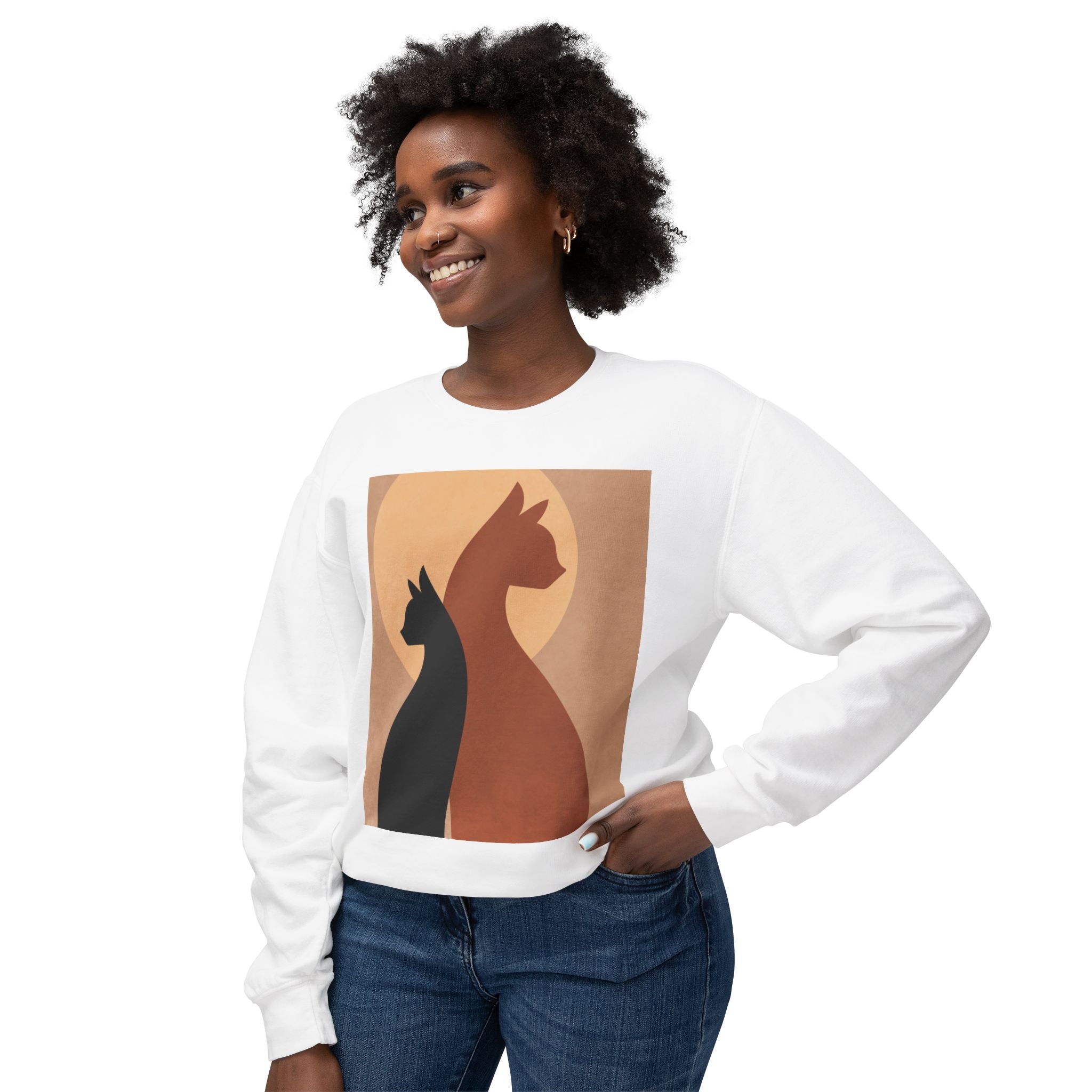 Viringee Cat Silhouette Unisex Lightweight Sweatshirt