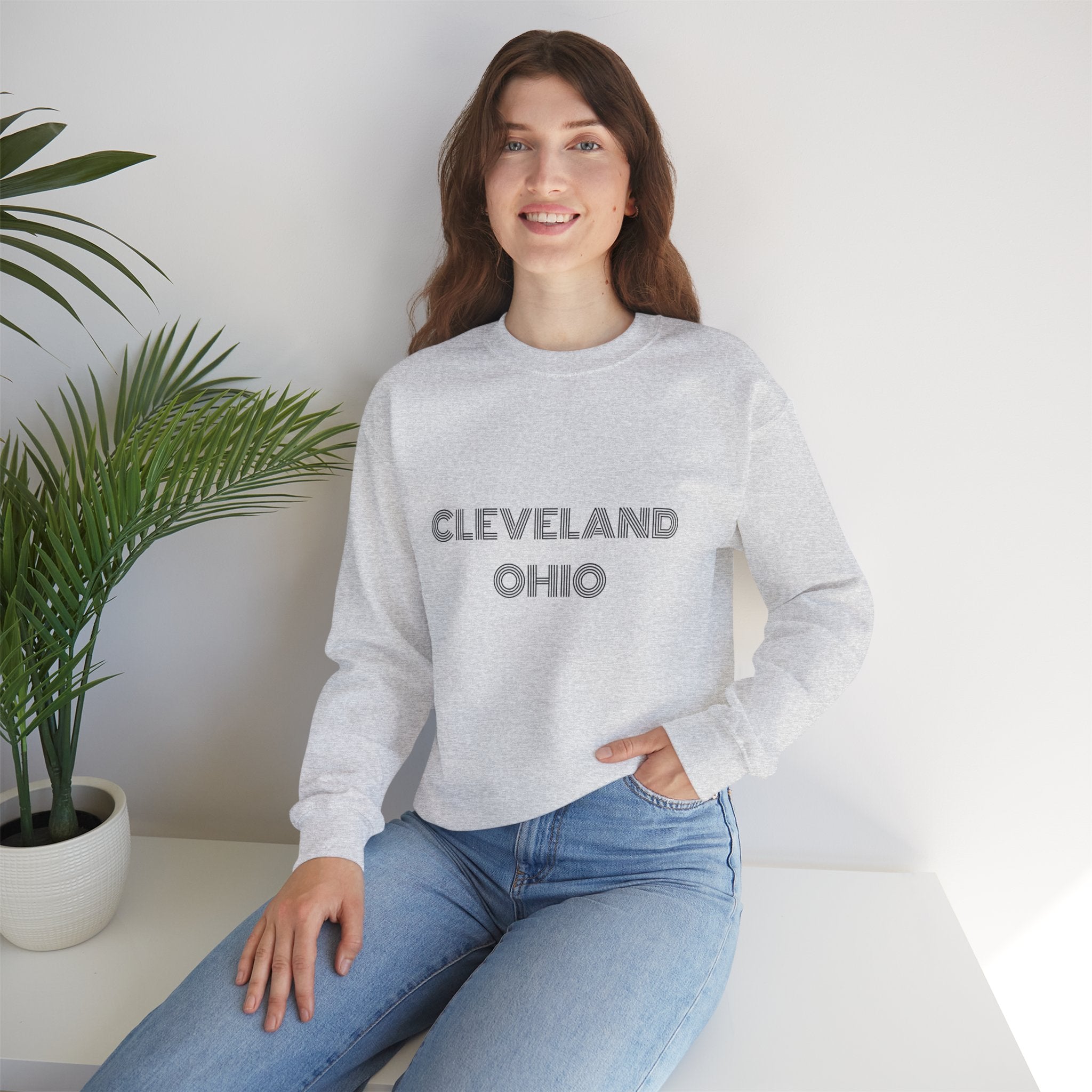 Classic crewneck sweatshirt celebrating Cleveland Ohio in modern street style