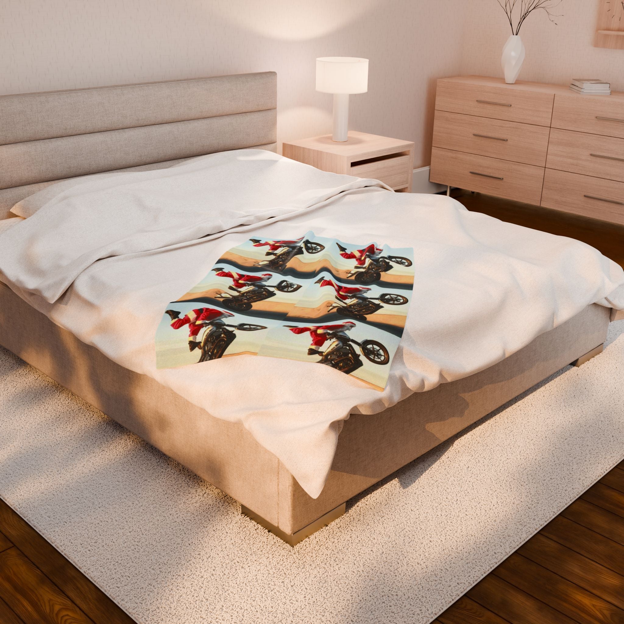 Viringee Santa Claus Motorcycle Velveteen Plush Blanket