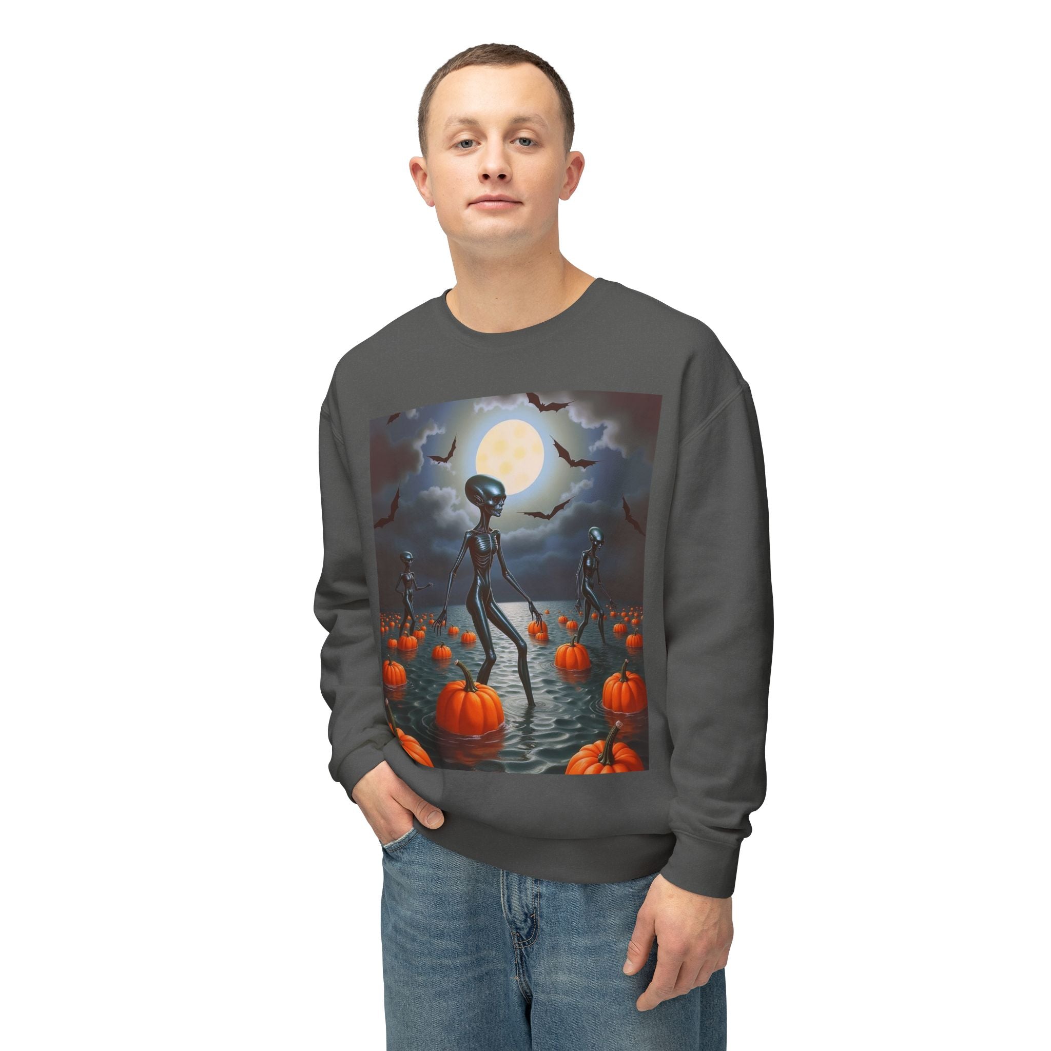 Viringee Wandering Halloween Alien Crewneck Sweatshirt