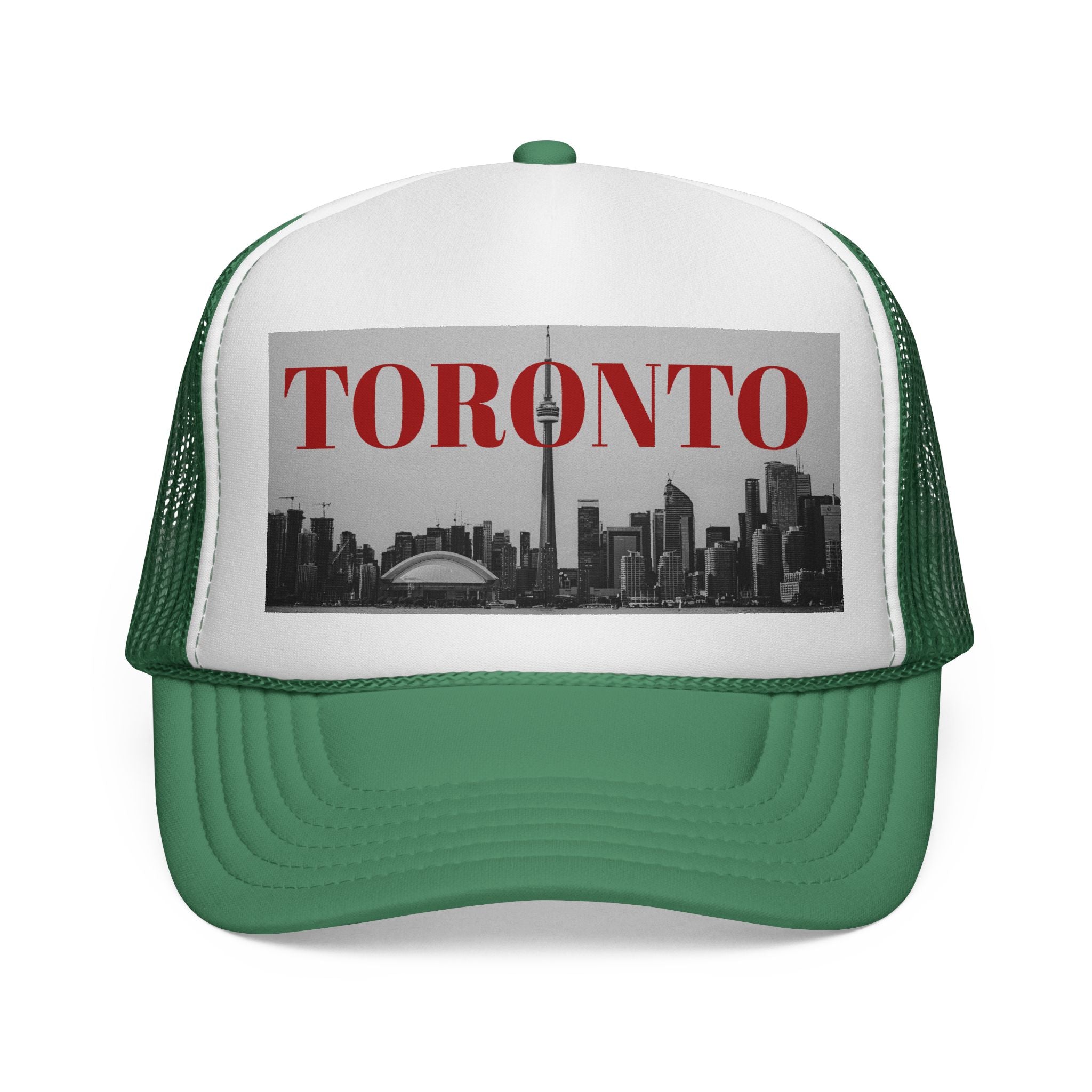 Unisex Toronto trucker cap featuring monochrome city design
