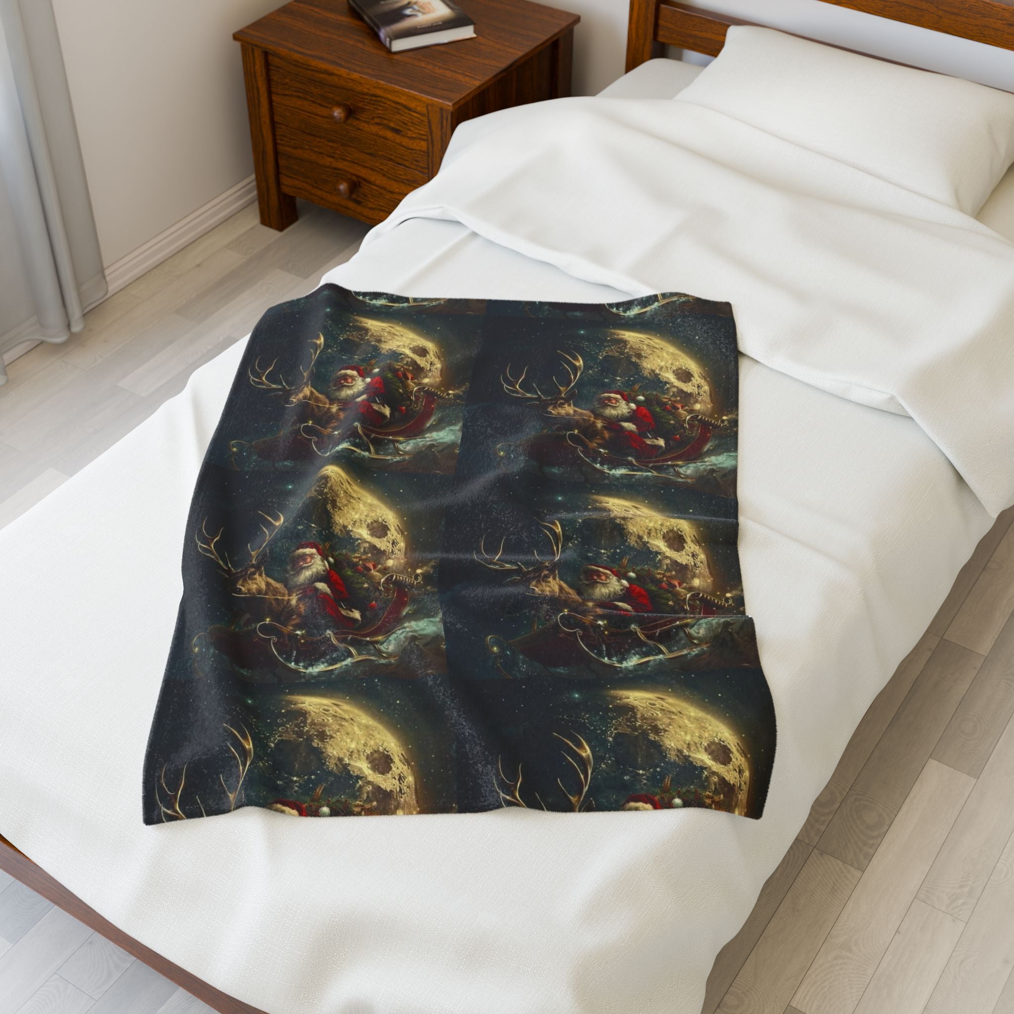 Viringee Christmas Santa and Reindeer Velveteen Plush Blanket