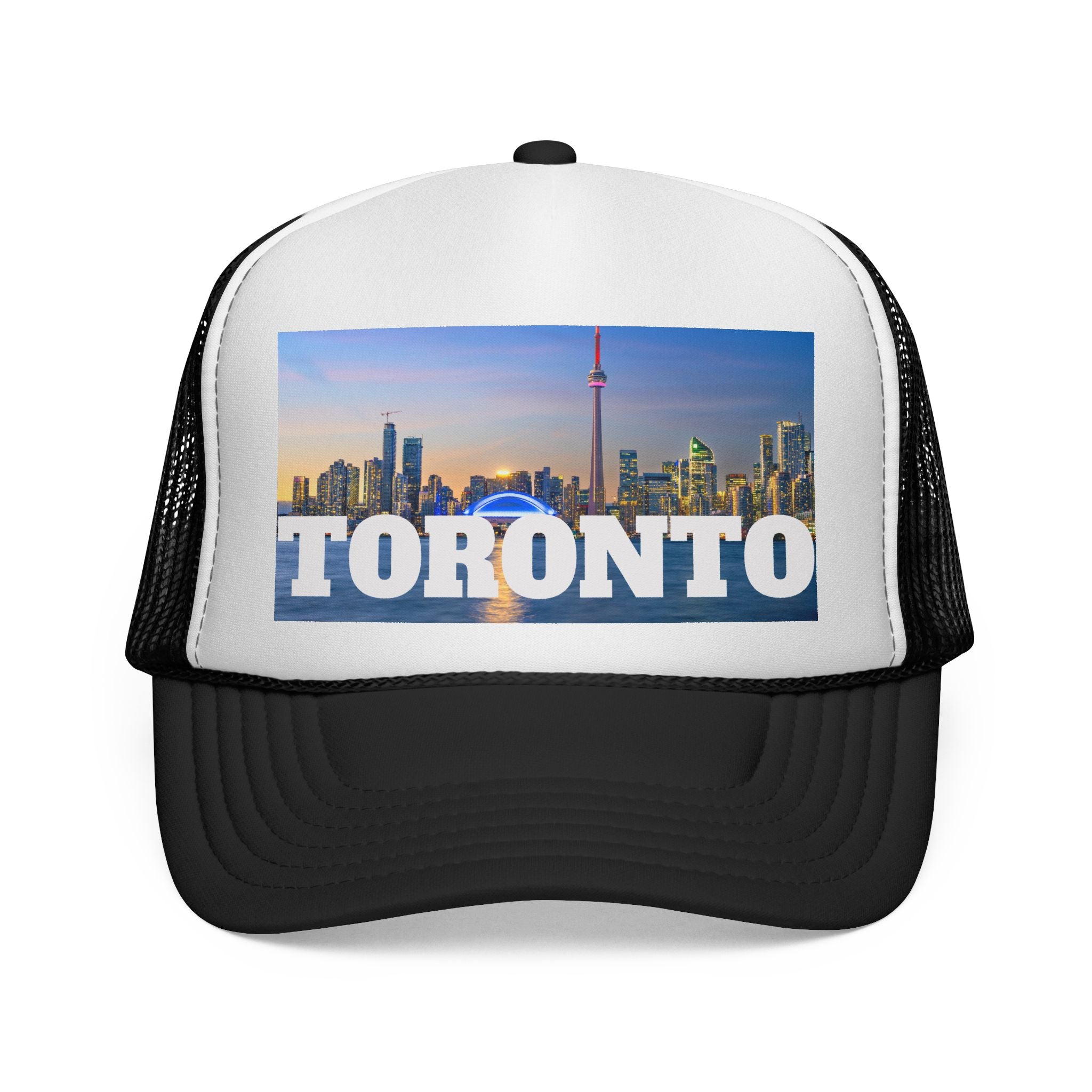 Unisex Toronto trucker cap featuring night city design