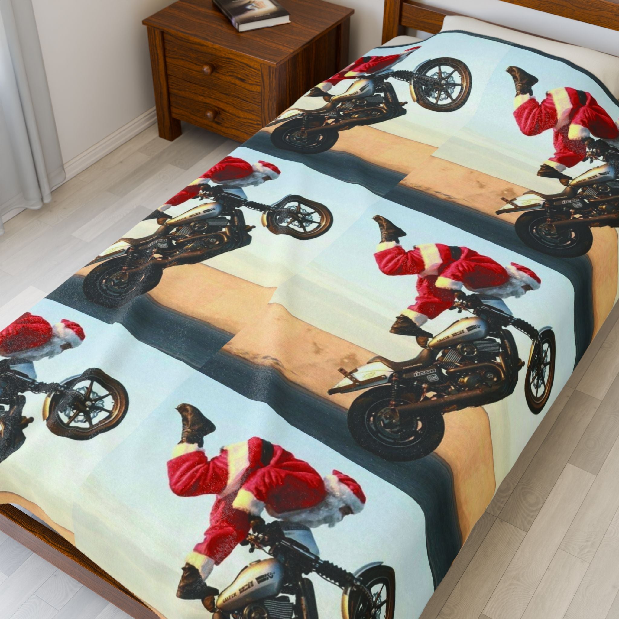 Viringee Santa Claus Motorcycle Velveteen Plush Blanket