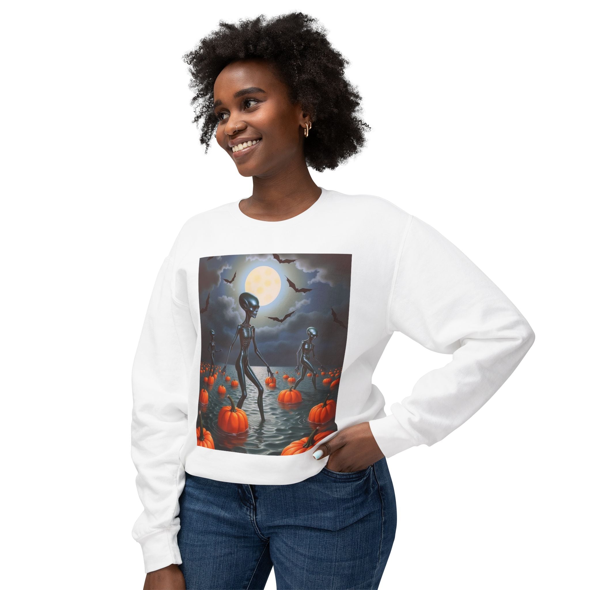 Viringee Wandering Halloween Alien Crewneck Sweatshirt