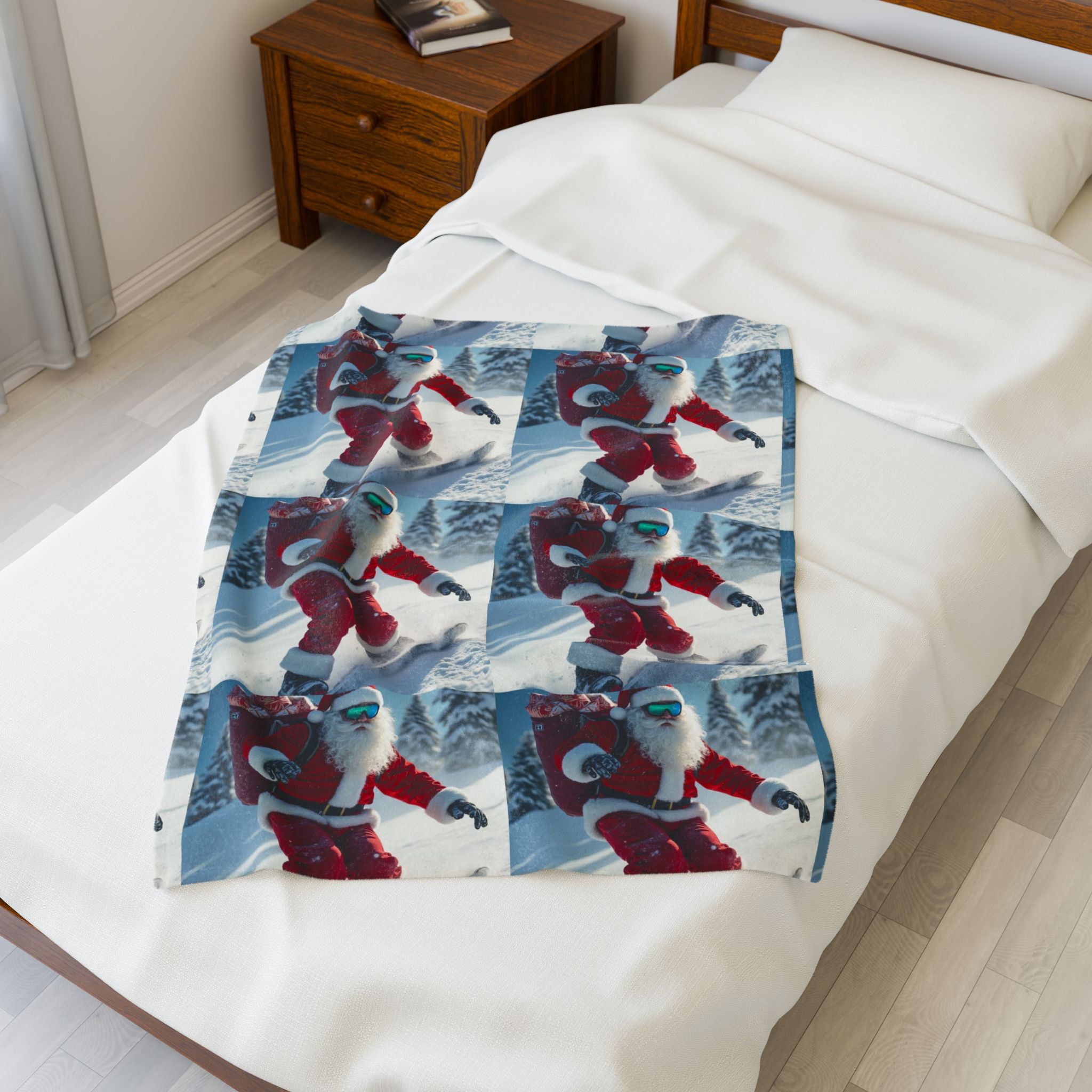 Viringee Santa Claus Snowboard Velveteen Plush Blanket
