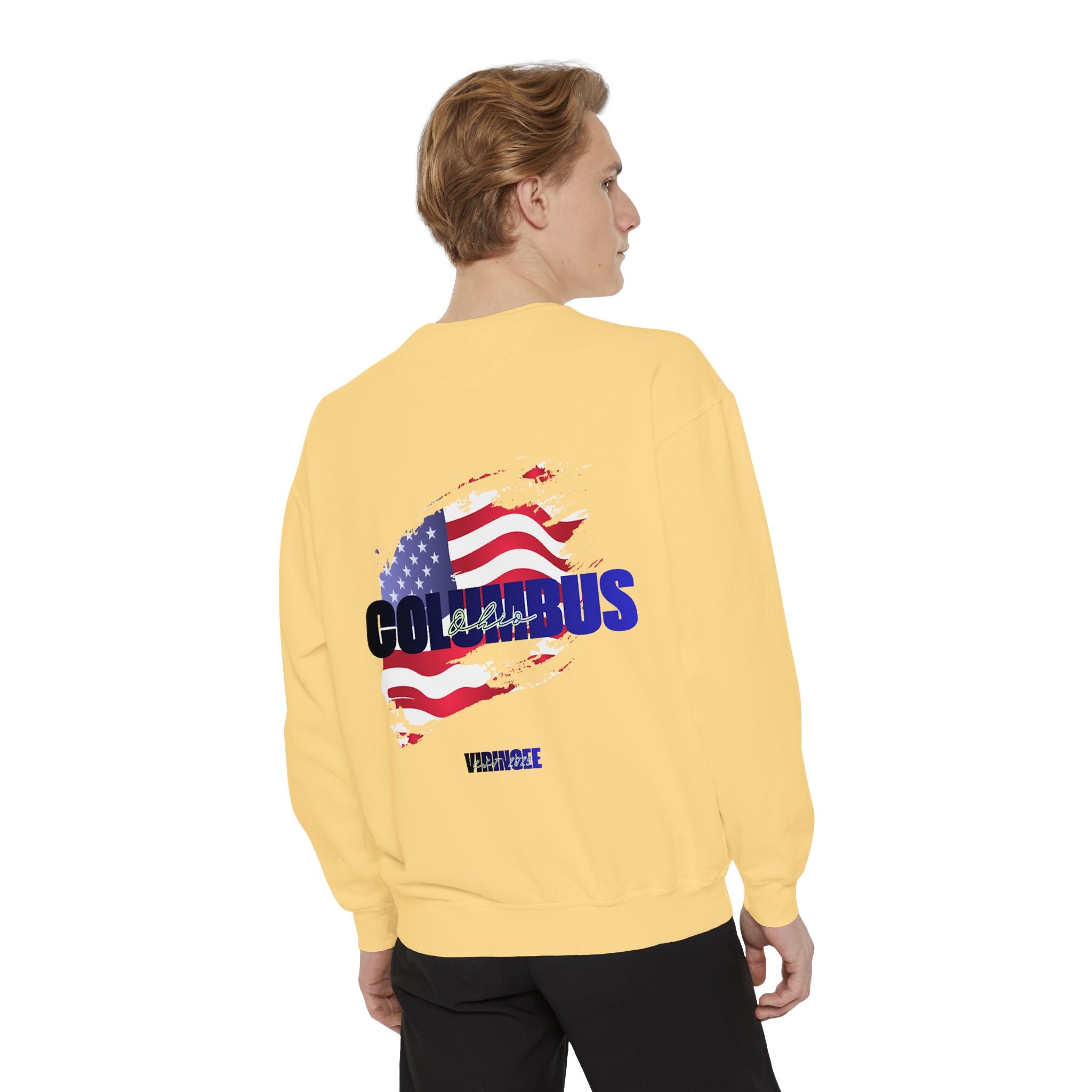 Viringee Columbus Ohio American Flag Crewneck Unisex Sweatshirt