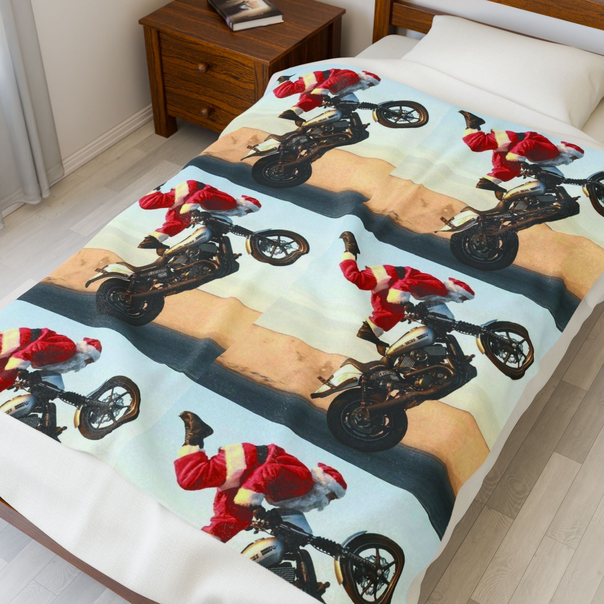 Viringee Santa Claus Motorcycle Velveteen Plush Blanket