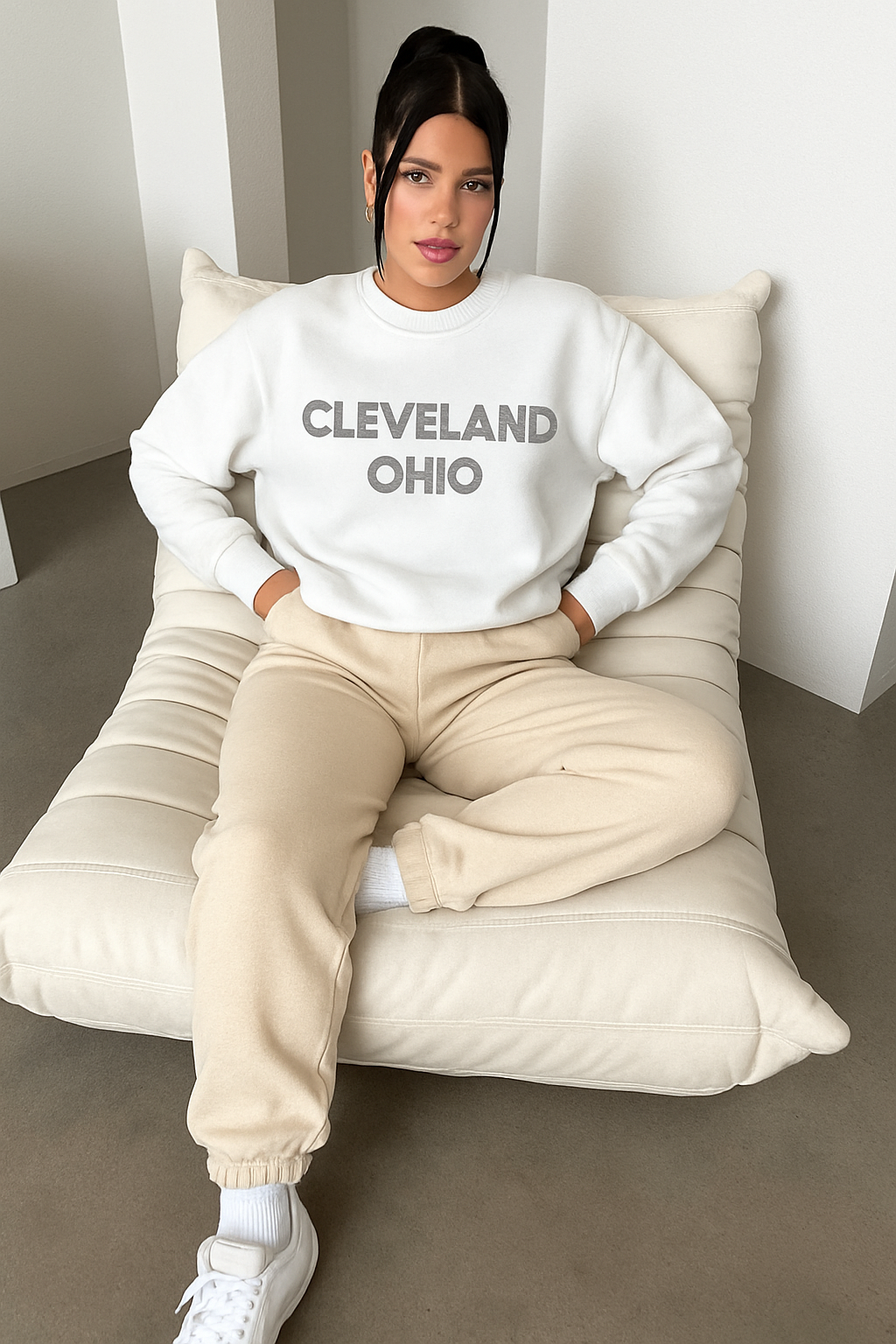 Classic crewneck sweatshirt celebrating Cleveland Ohio in modern street style