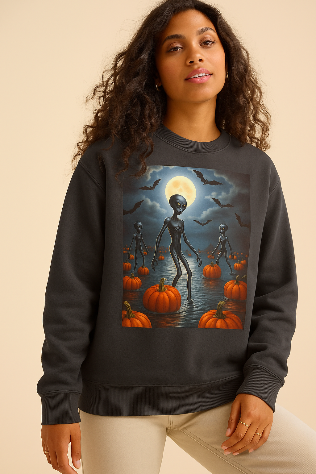 Viringee Wandering Halloween Alien Crewneck Sweatshirt