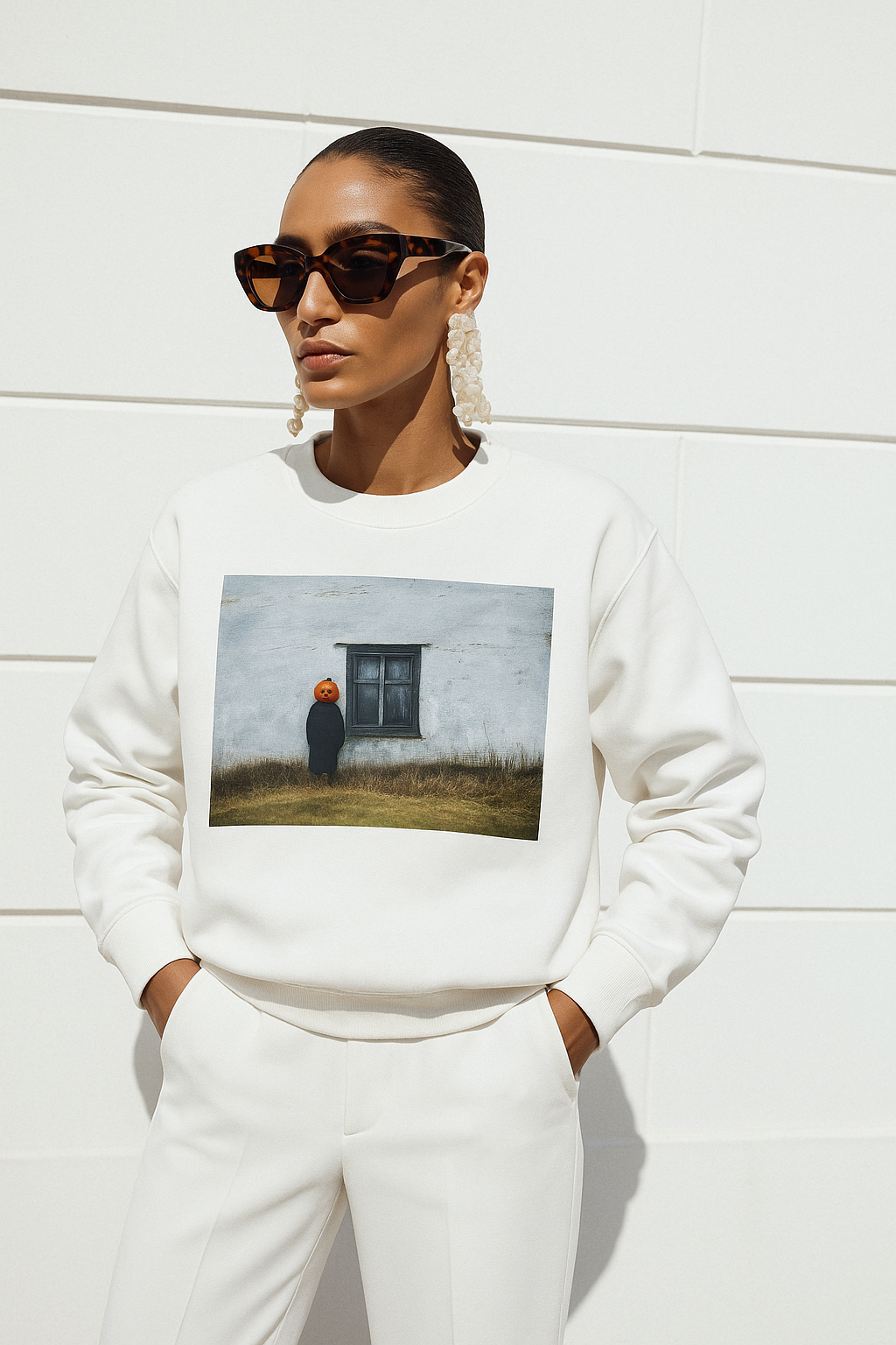 Viringee Pumpkin-Head Unisex Crewneck Sweatshirt