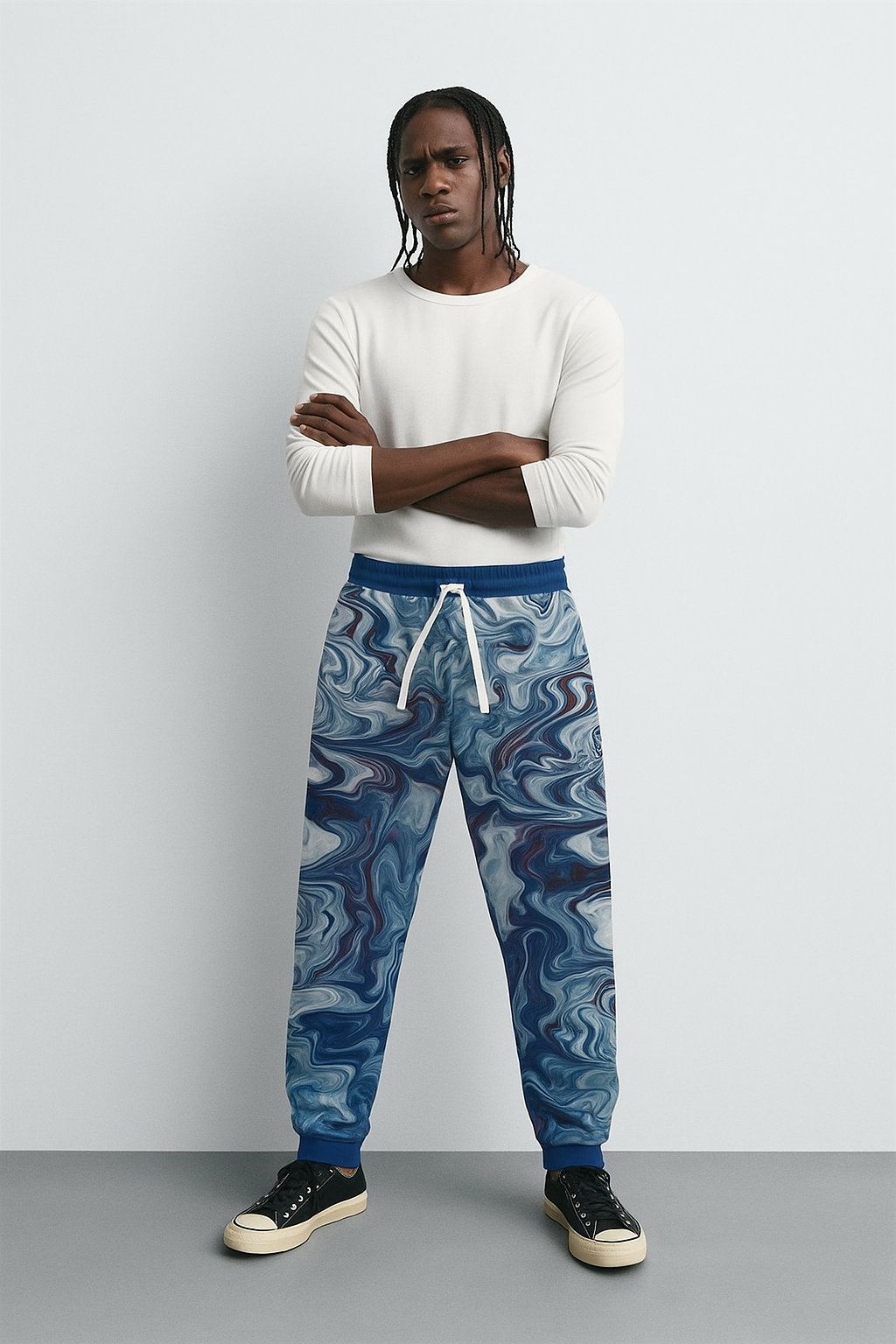 Viringee Blue White Duotone Liquid Pattern Men Athletic Joggers
