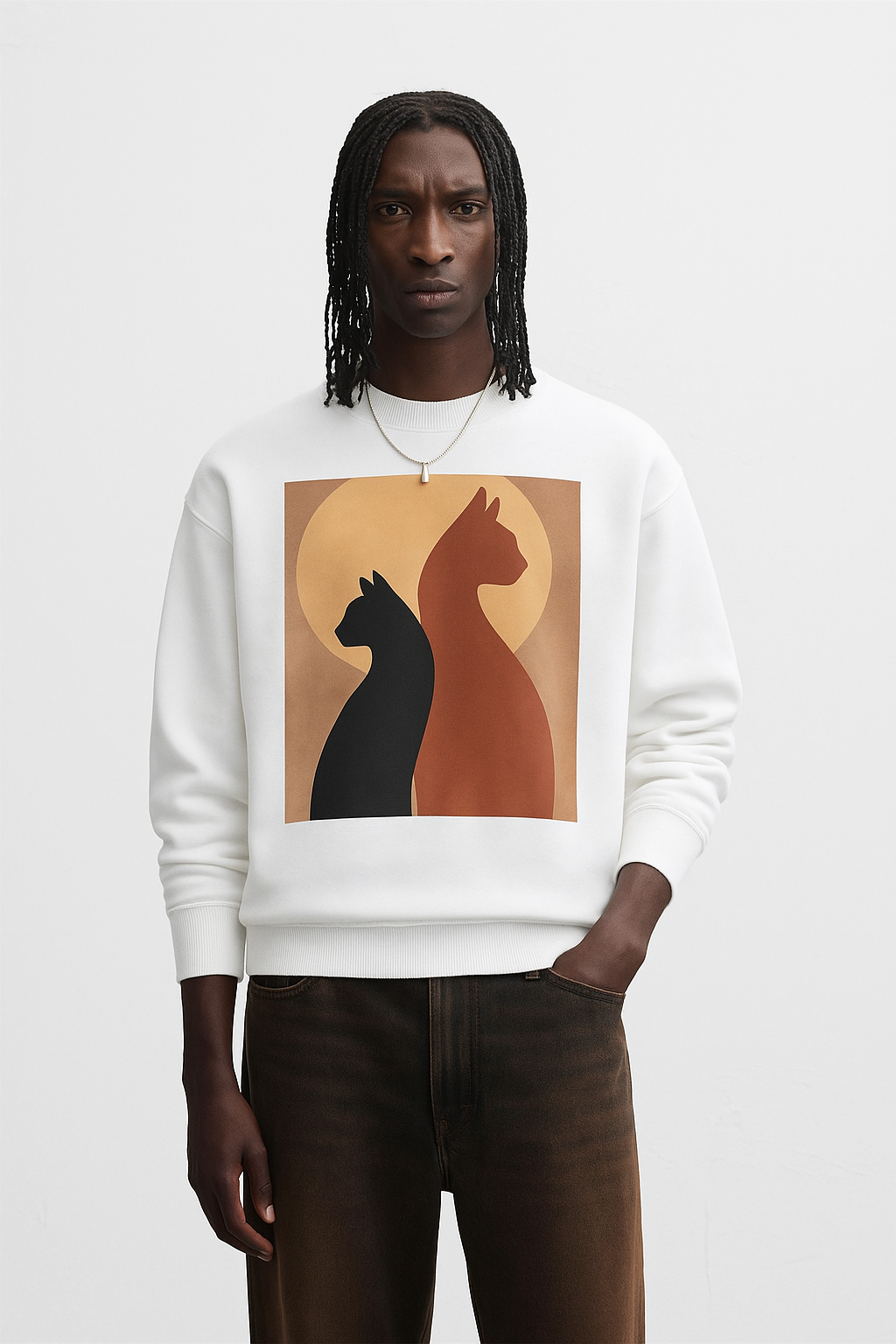 Viringee Cat Silhouette Unisex Lightweight Sweatshirt