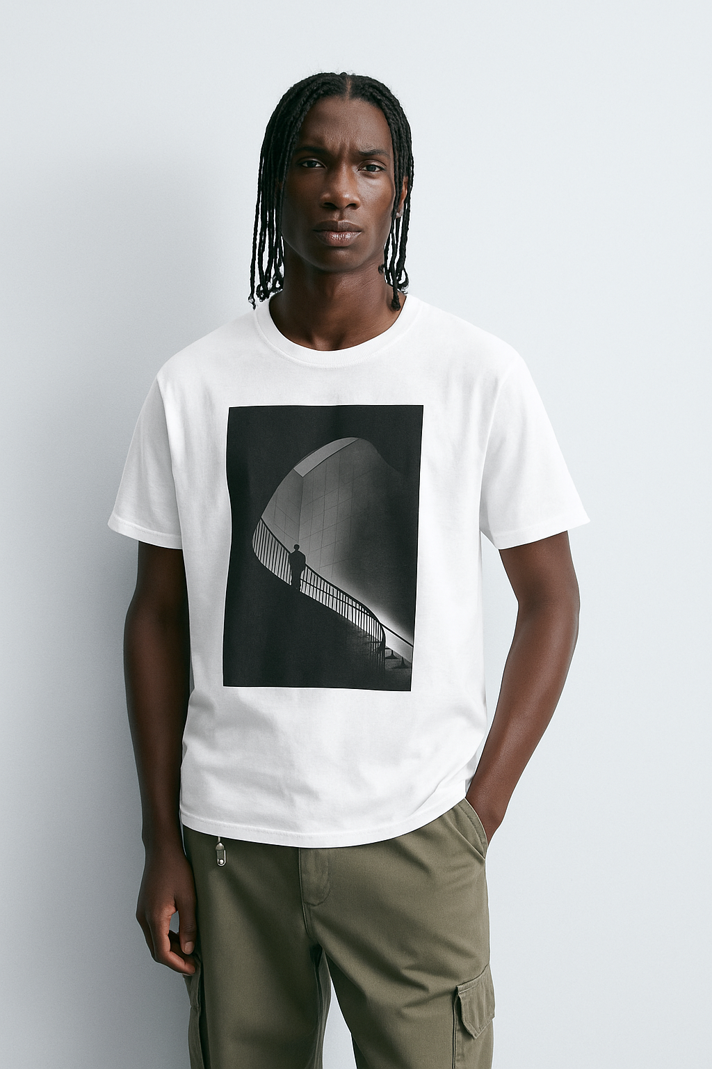 Viringee Monochrome Staircase Unisex Cotton Crew Tee