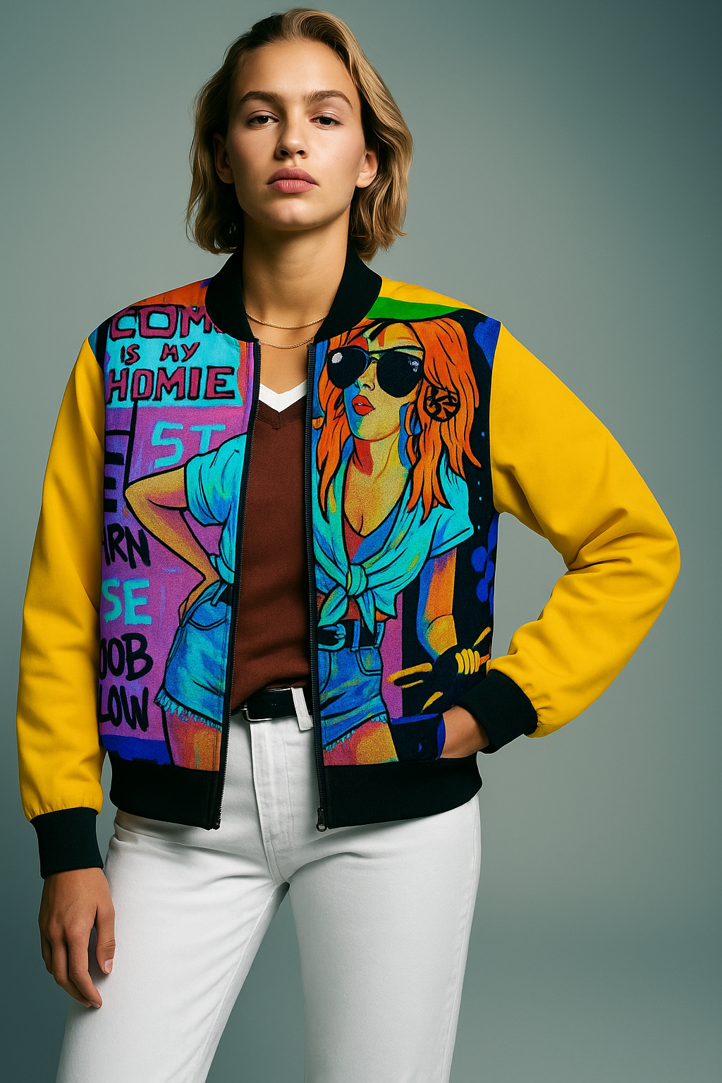 Viringee women’s wall art bomber jacket with artistic print