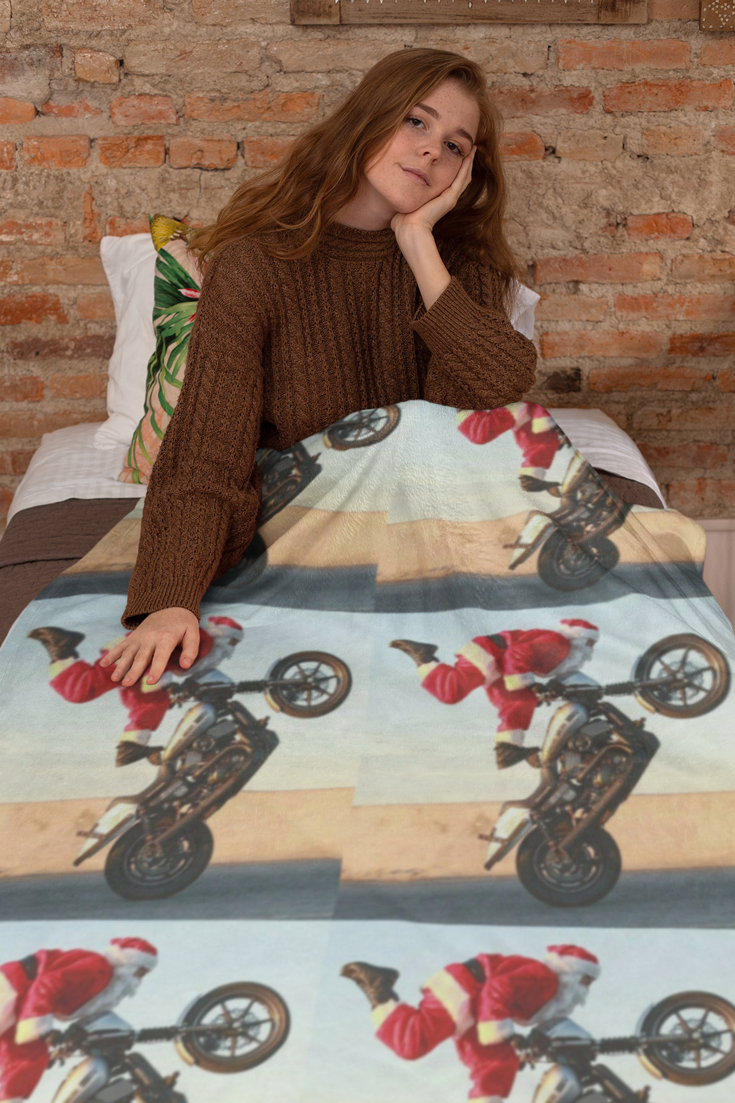 Viringee Santa Claus Motorcycle Velveteen Plush Blanket