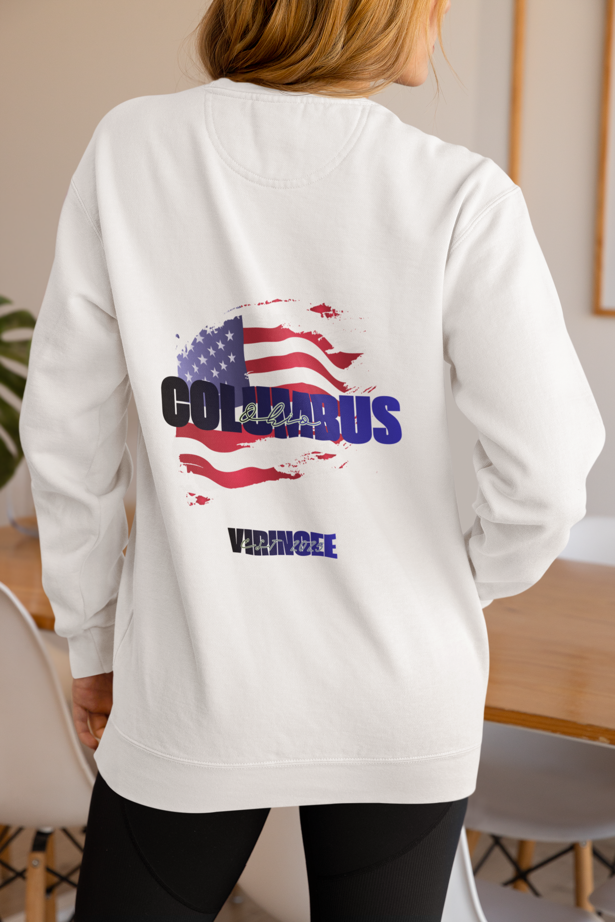 Viringee Columbus Ohio American Flag Crewneck Unisex Sweatshirt