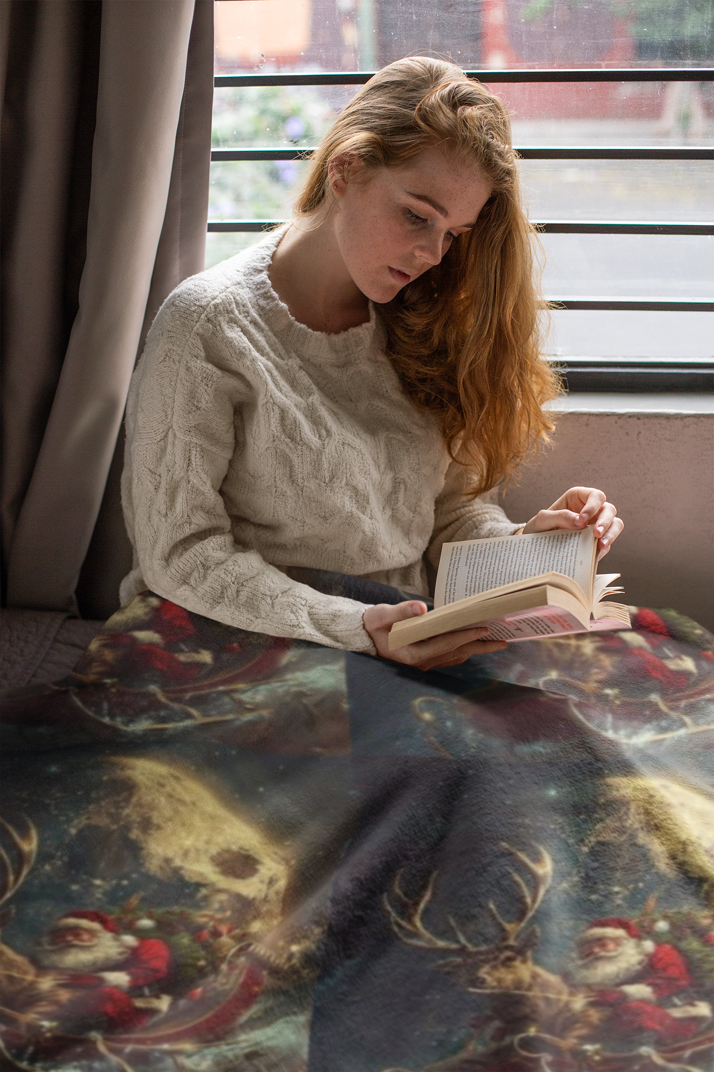 Viringee Christmas Santa and Reindeer Velveteen Plush Blanket