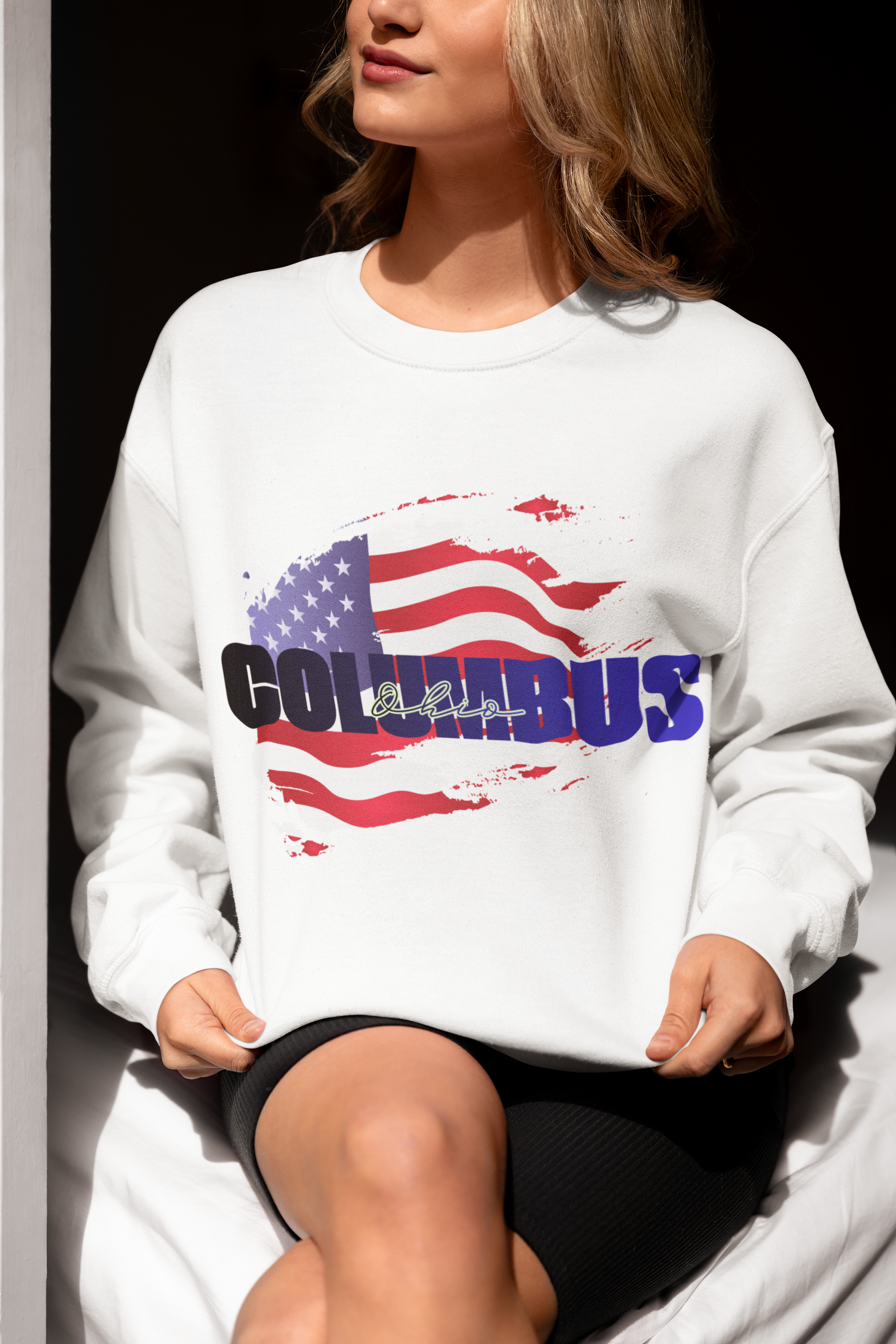 Viringee Columbus Ohio American Flag Crewneck Unisex Sweatshirt