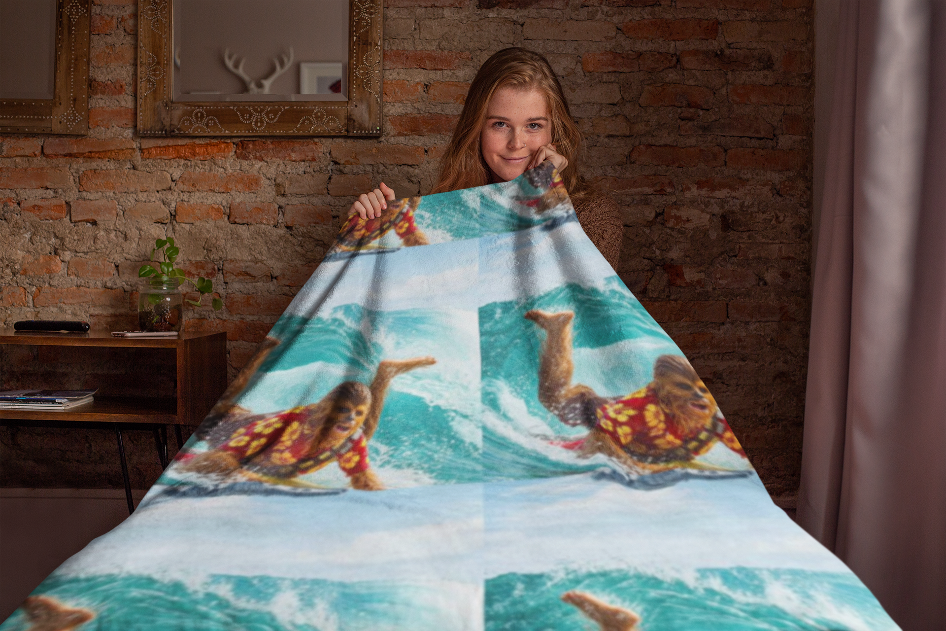 Viringee Surfing Tropical Chewbacca Velveteen Plush Blanket